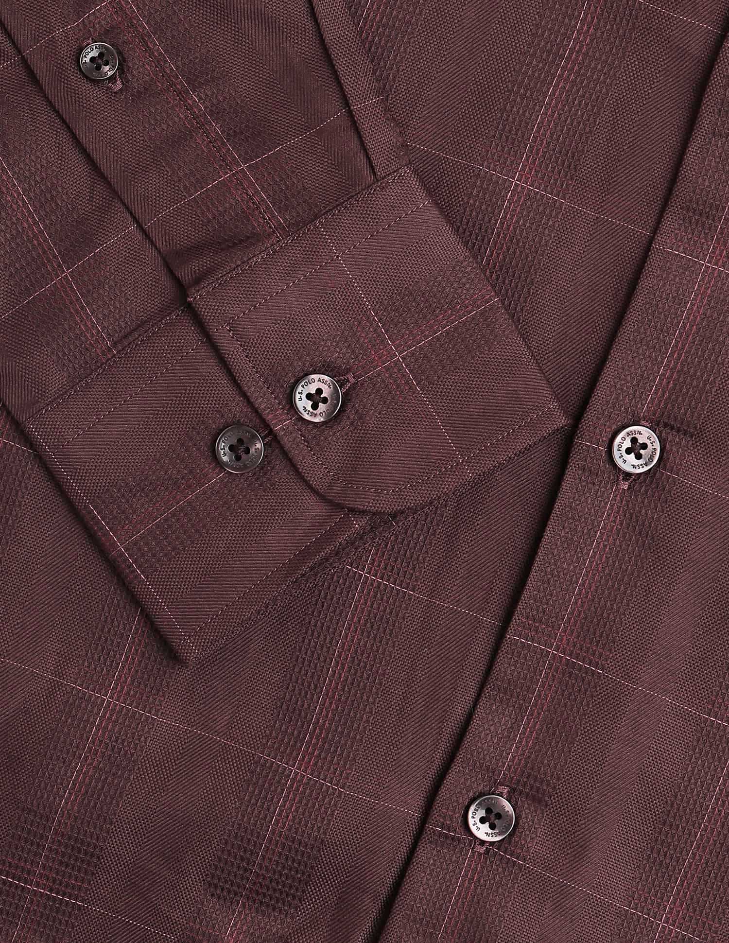 Regular Fit Textured With Grid Checked Shirt Burgundy - U.S. POLO ASSN. | Large