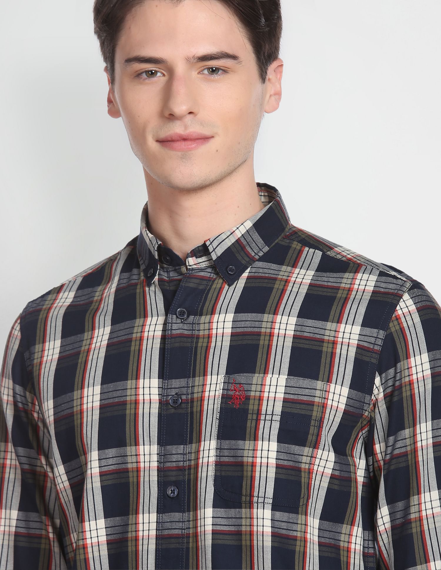 Button Down Collar Tartan Check Formal Shirt Navy - U.S. Polo Assn. India | Large