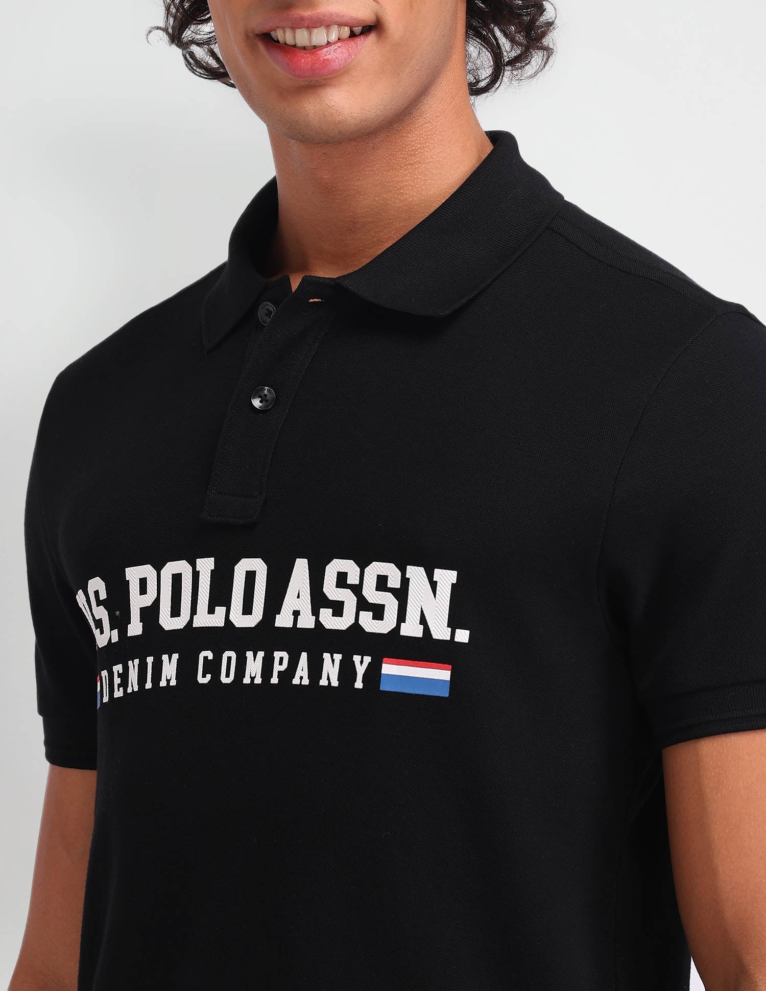 Brand Printed Muscle Fit Polo Shirt Black - U.S. Polo Assn. India | Large