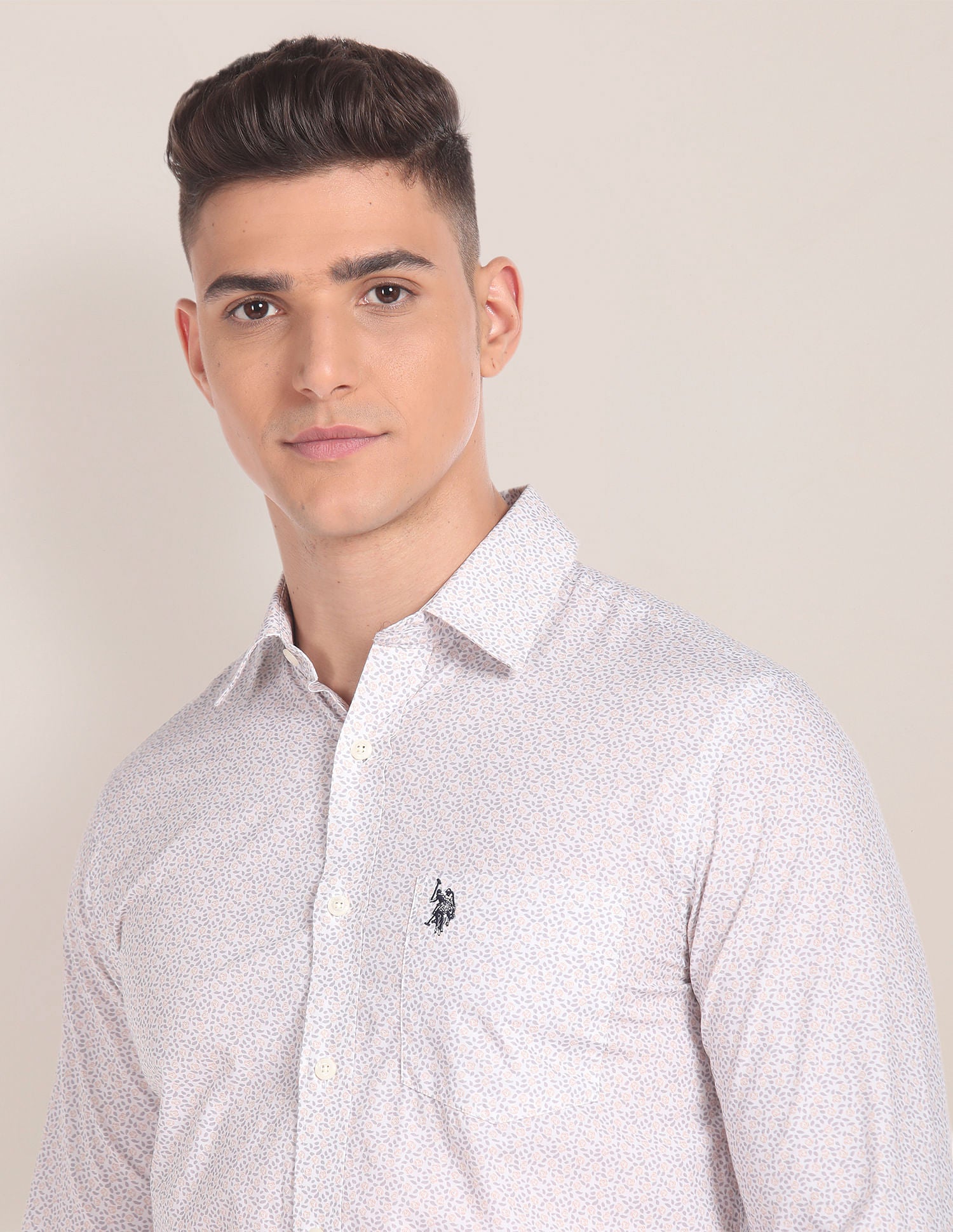Floral Print Cotton Shirt Off White - U.S. Polo Assn. India | Large