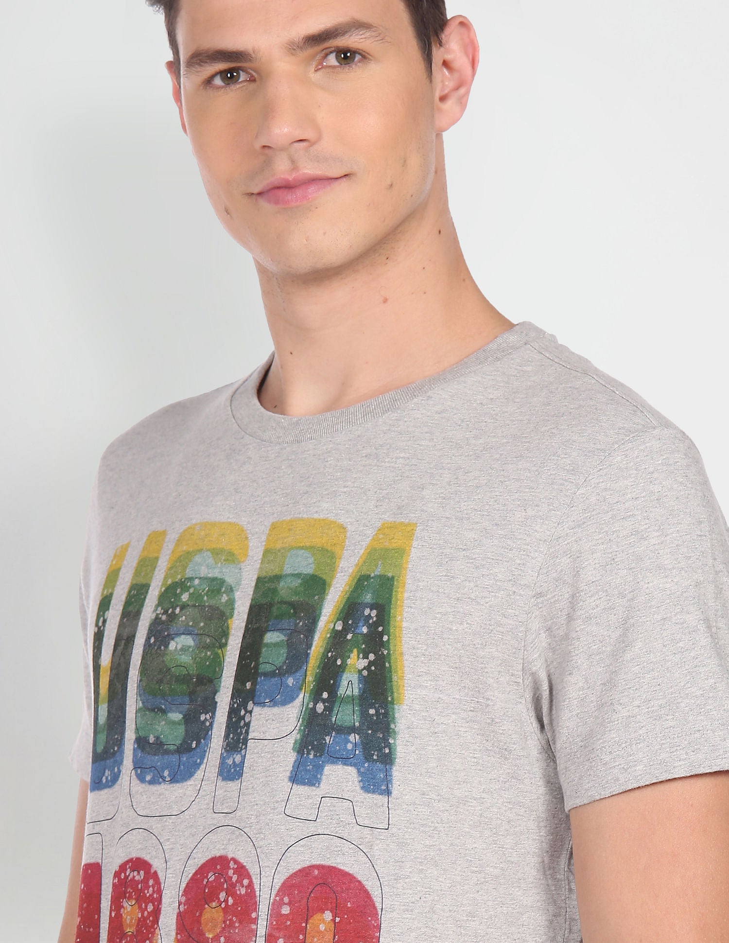 Men Light Grey Heathered Brand Print T-Shirt Light Grey - U.S. POLO ASSN. | Large