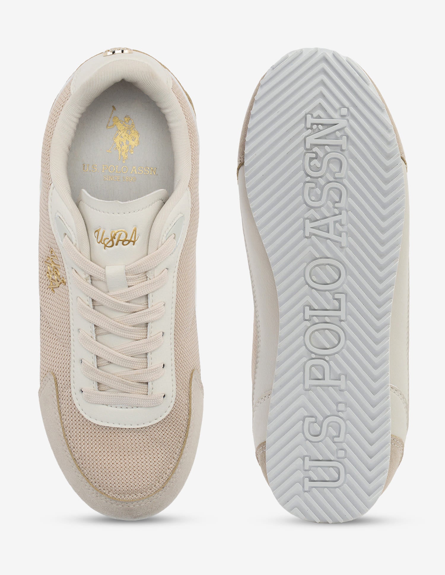 Jimena Monogram Embossed Light Weight Sneakers Beige - U.S. Polo Assn. India | Large