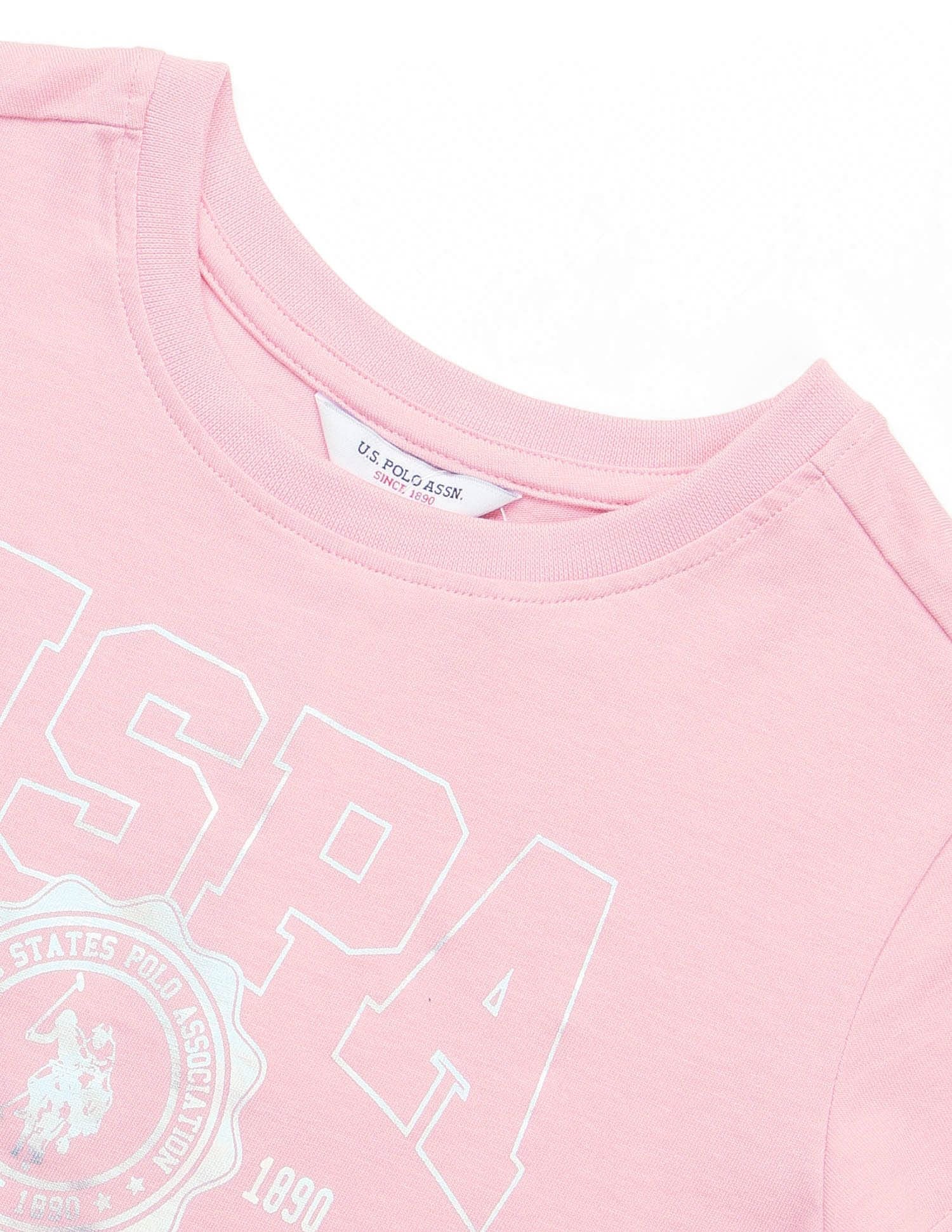 Girls Foil Print Relaxed Fit T-Shirt Pink - U.S. POLO ASSN. | Large