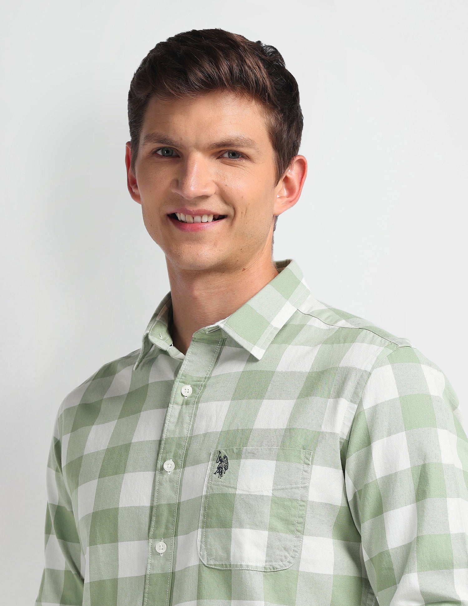 Gingham Check Slim Fit Shirt White - U.S. Polo Assn. India | Large