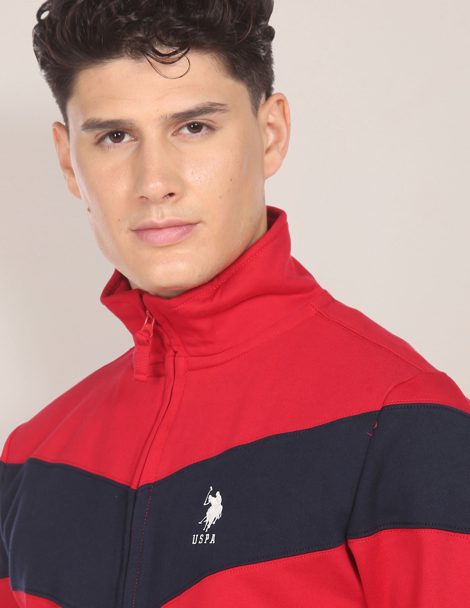 High Neck Colour Block Sweatshirt Red - U.S. Polo Assn. India | Large