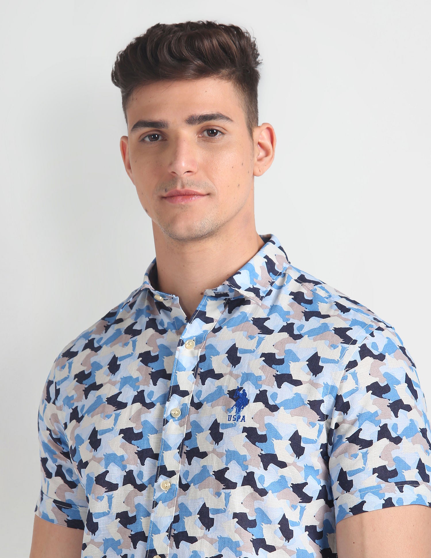 Abstract Print Slim Fit Shirt Blue - U.S. Polo Assn. India | Large