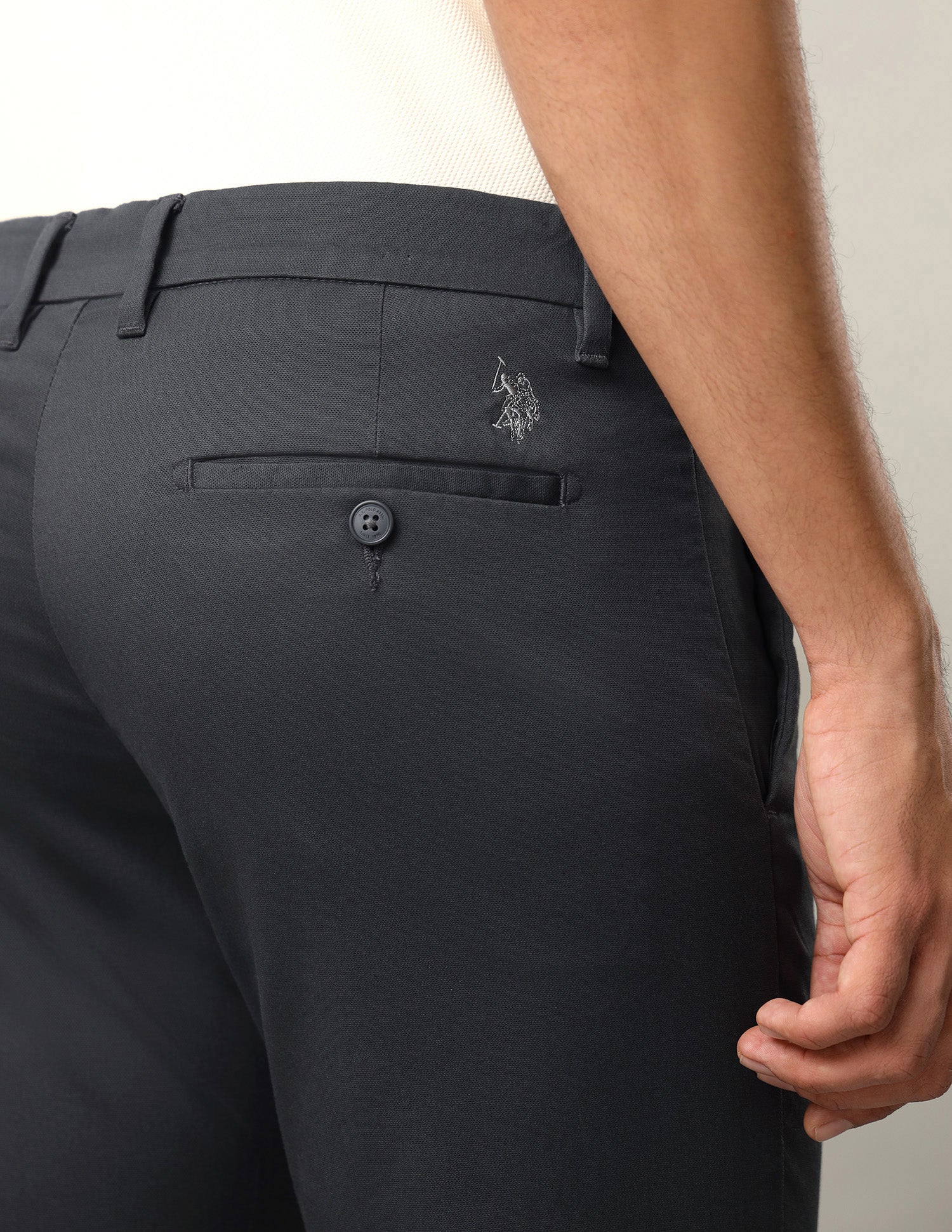 Denver Slim Fit Dobby Trousers Charcoal - U.S. Polo Assn. India | Large