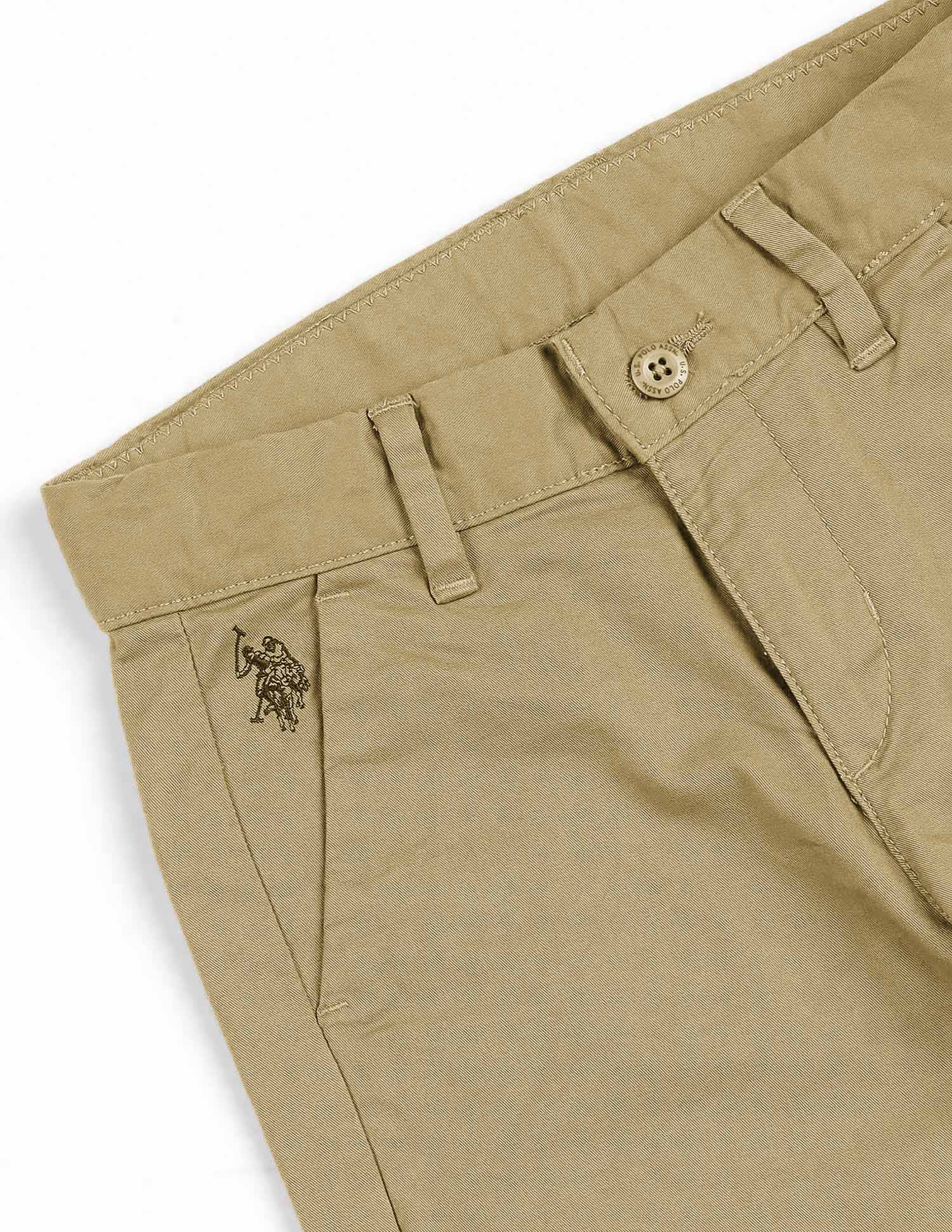 Boys Light Brown Mid Rise Twill Weave Solid Trousers Light Brown - U.S. POLO ASSN. | Large