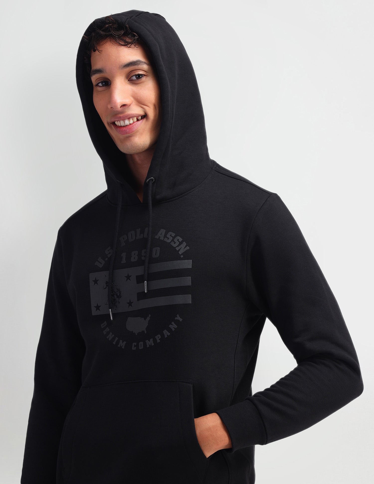 Brand Printed Hooded Sweatshirt Black - U.S. POLO ASSN. | Large