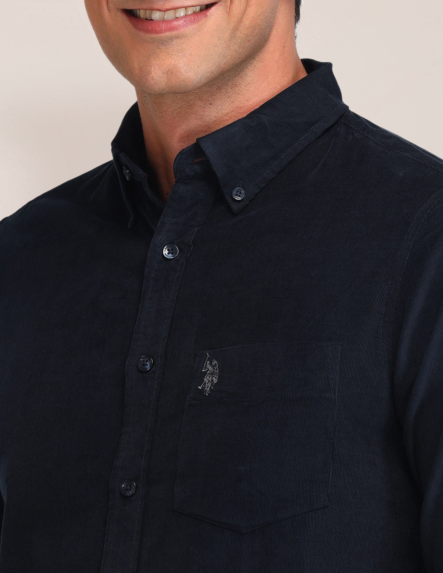 Tailored Fit Corduroy Shirt Navy - U.S. Polo Assn. India | Large