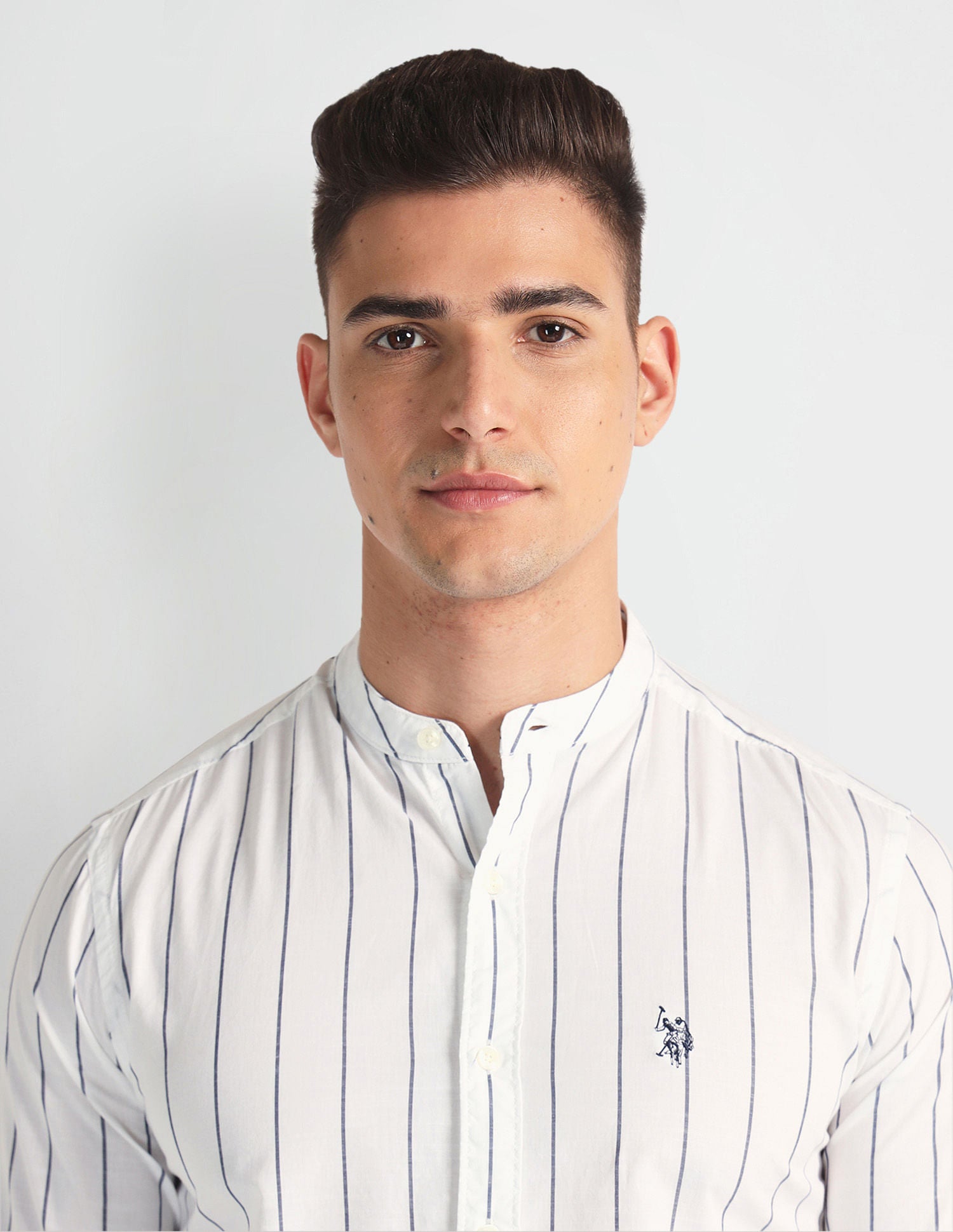 Mandarin Collar Striped Shirt White - U.S. Polo Assn. India | Large