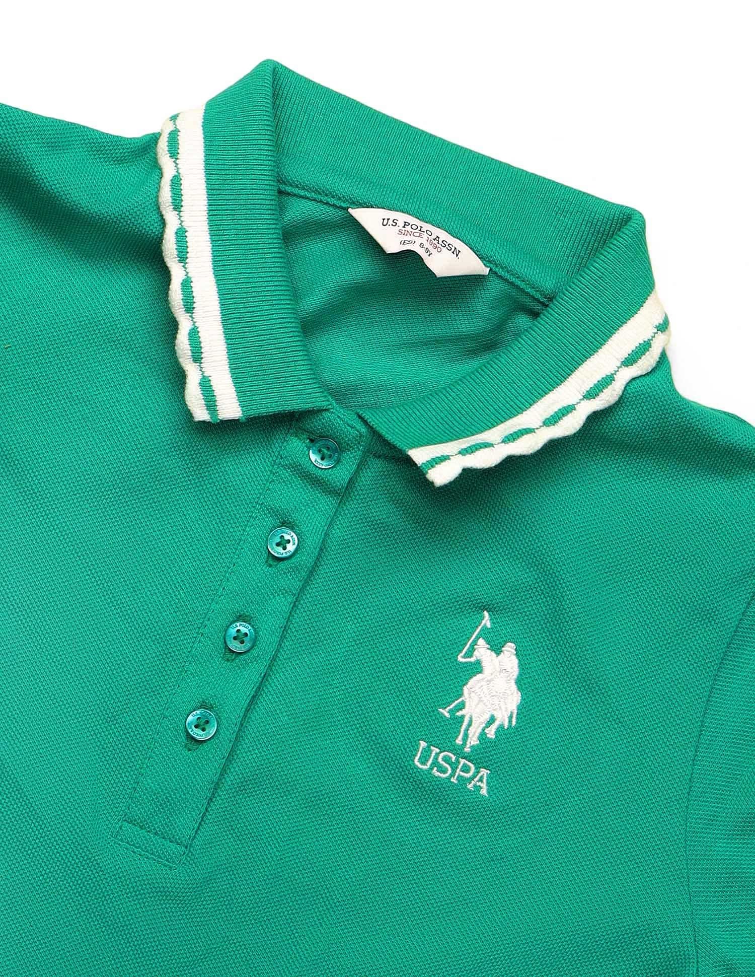 Girls Solid Fit And Flare Polo Dress Green - U.S. POLO ASSN. | Large