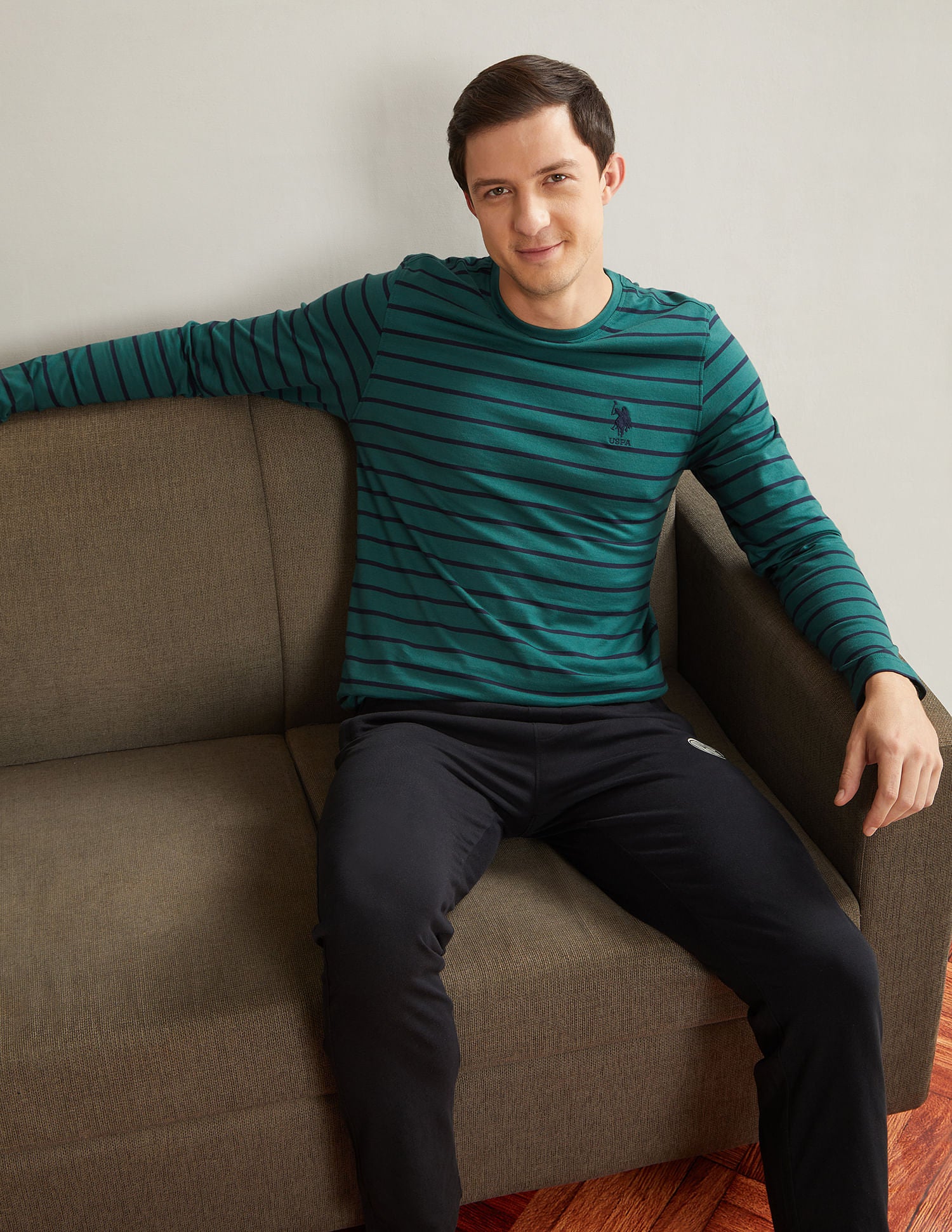 Crew Neck Stripe I694 Lounge T-Shirt - Pack Of 1 Bistro Green - U.S. POLO ASSN. | Large