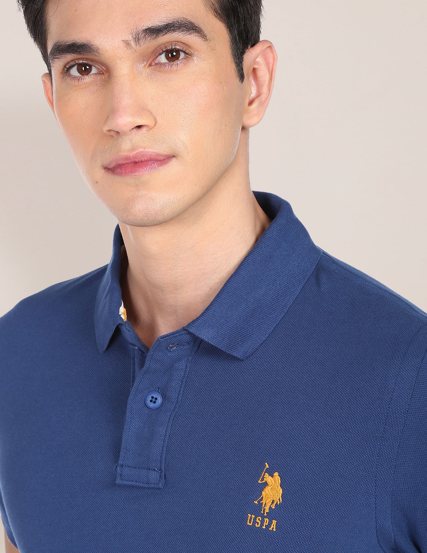 Solid Pique Knit Polo Shirt Dark Blue - U.S. POLO ASSN. | Large