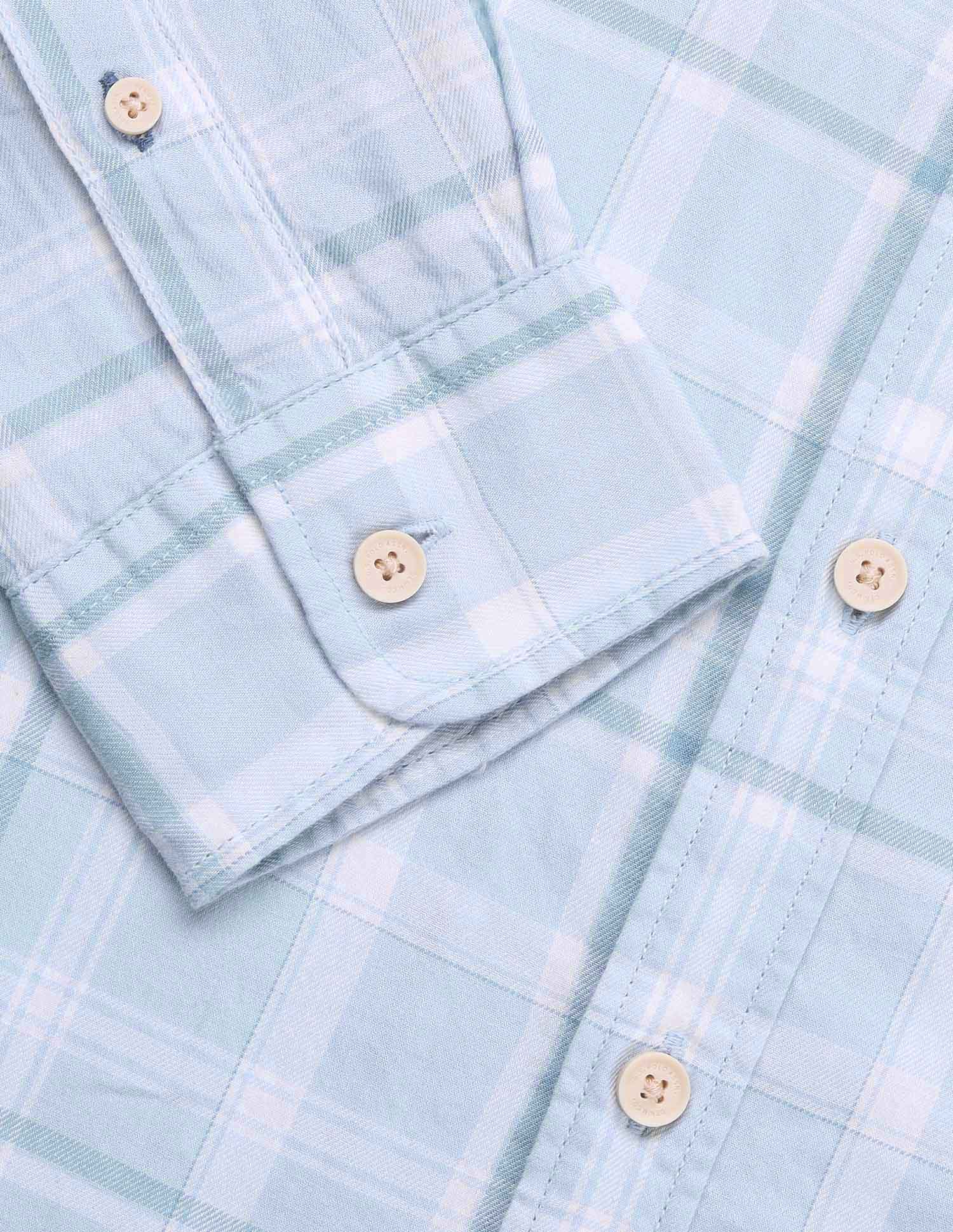 Regular Fit Grid Tattersall Checked Shirt Light Blue - U.S. Polo Assn. India | Large