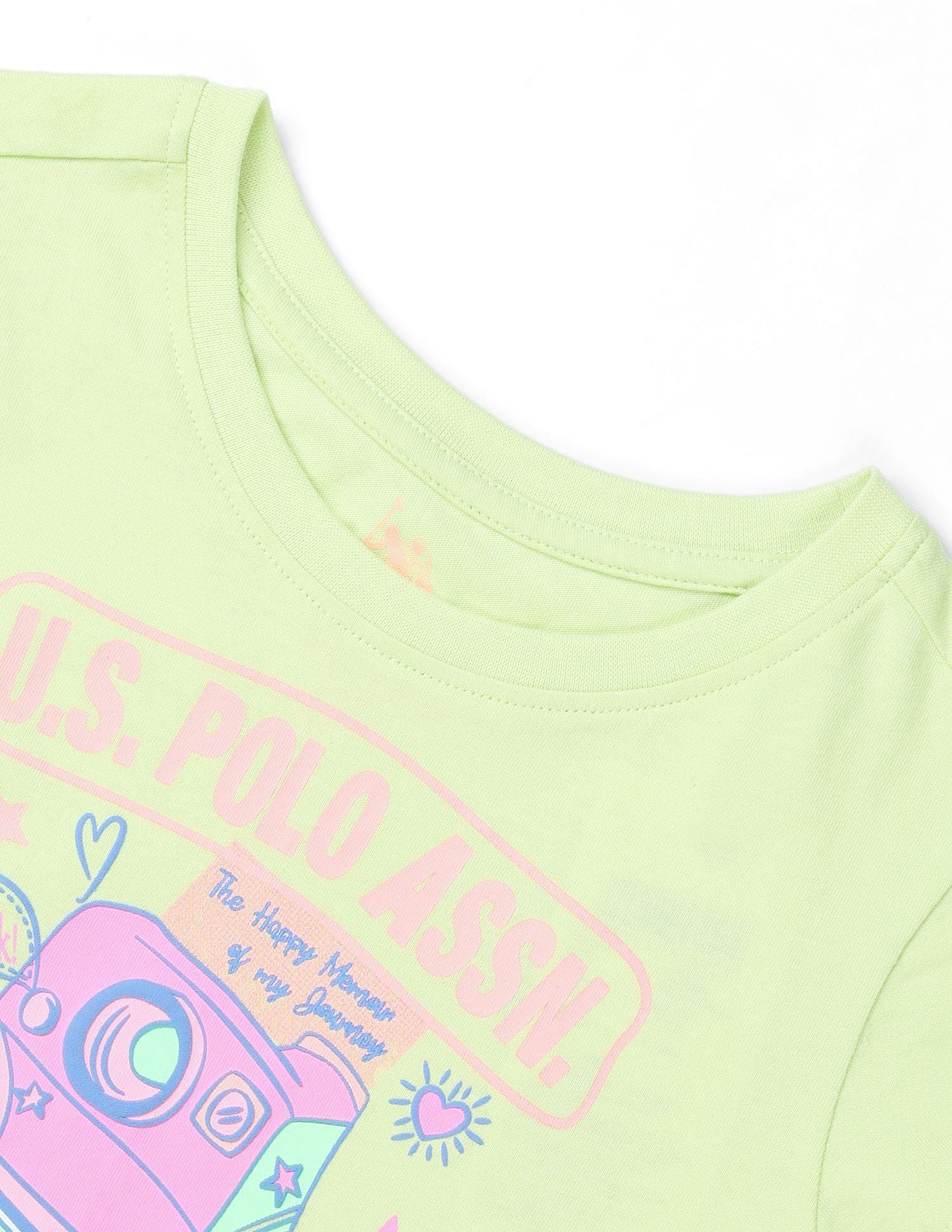 Girls Graphic Printed Regular Fit T-Shirt Yellow - U.S. POLO ASSN. | Large