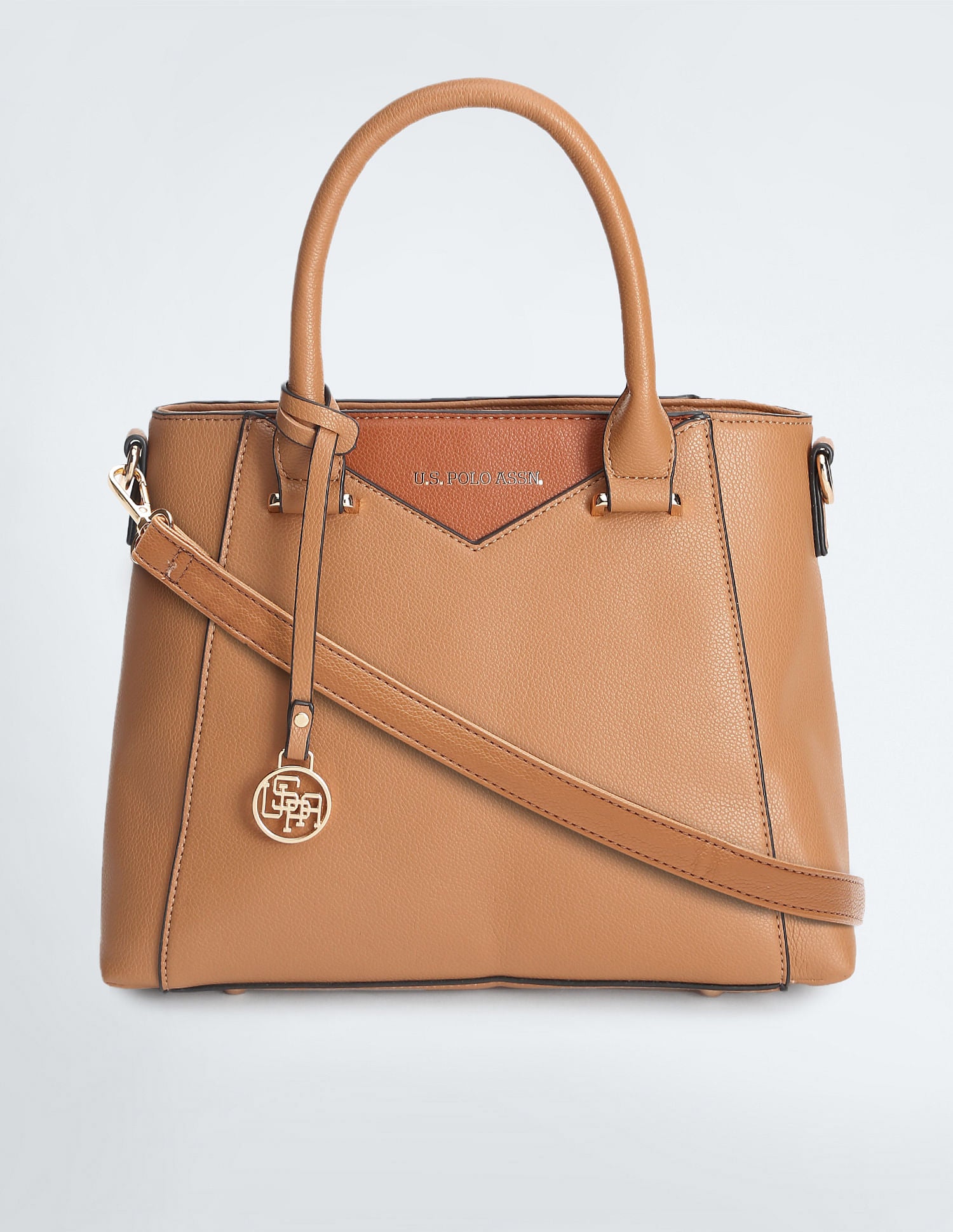 Contrast Panel Structured Handbag Beige - U.S. POLO ASSN. | Large