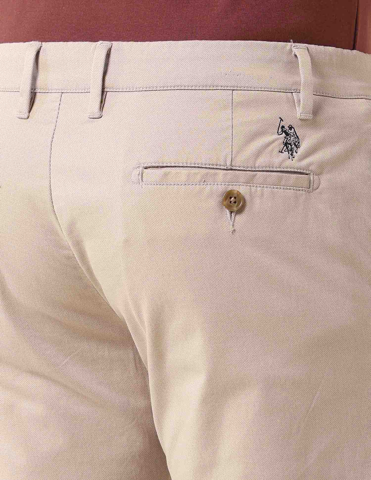 Denver Slim Fit Satin Print Trousers Beige - U.S. Polo Assn. India | Large