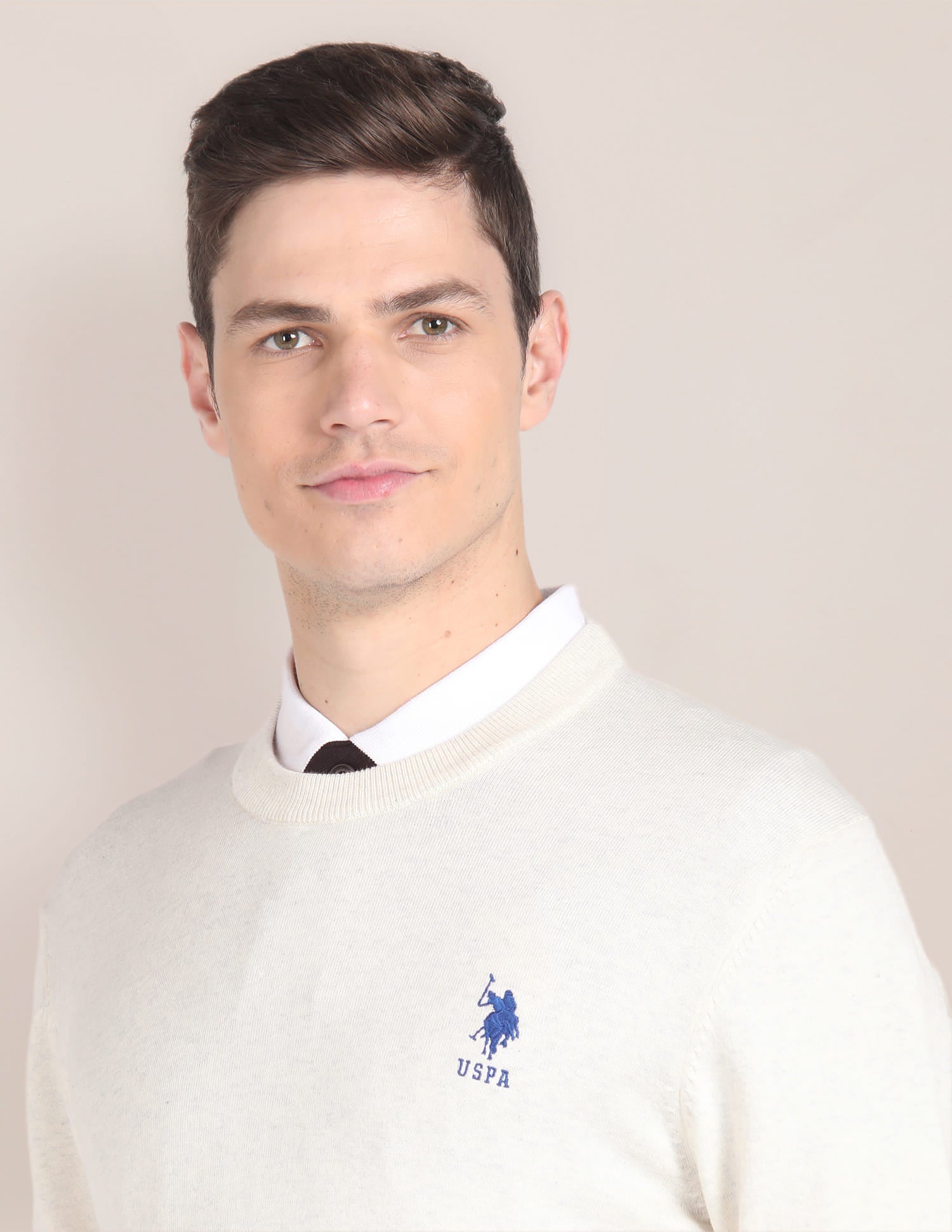 Crew Neck Solid Sweater Off-White - U.S. Polo Assn. India | Large
