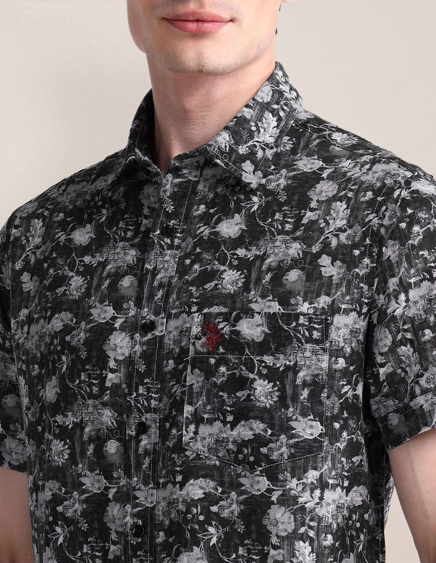 Tailored Fit Floral Shirt Charcoal-Grey - U.S. Polo Assn. India | Large
