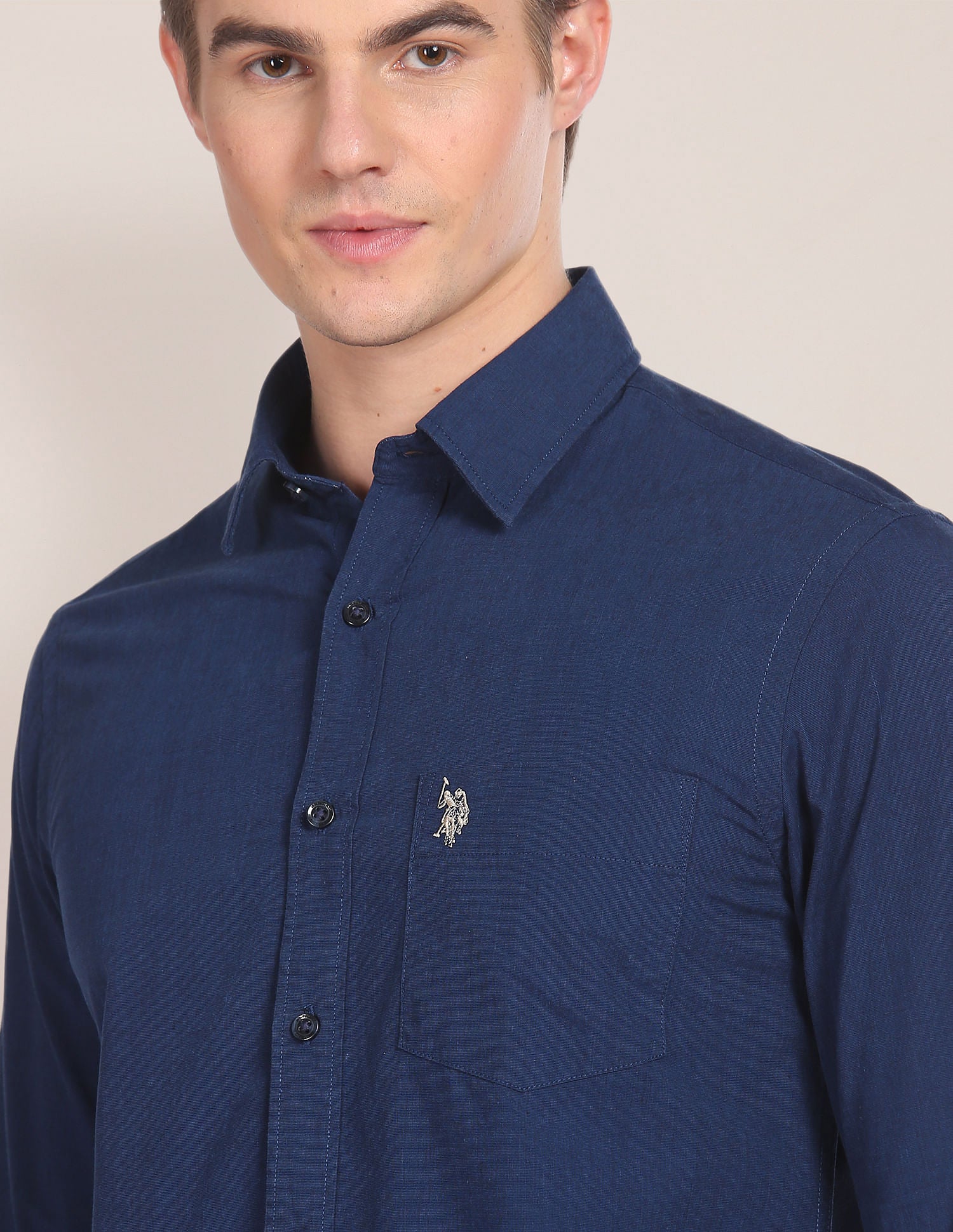 Solid Tailored Fit Shirt Navy - U.S. Polo Assn. India | Large