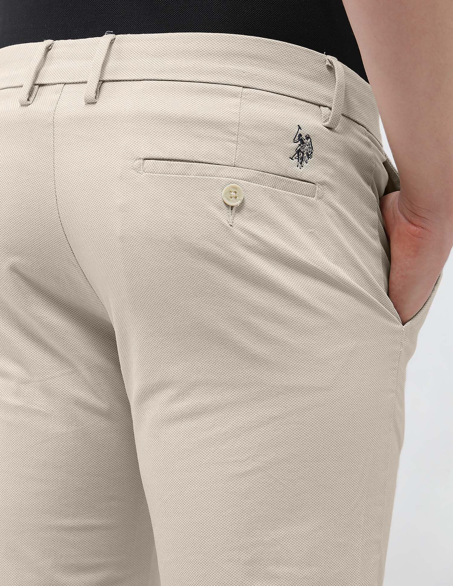 Textured Denver Slim Fit Trousers Beige - U.S. Polo Assn. India | Large