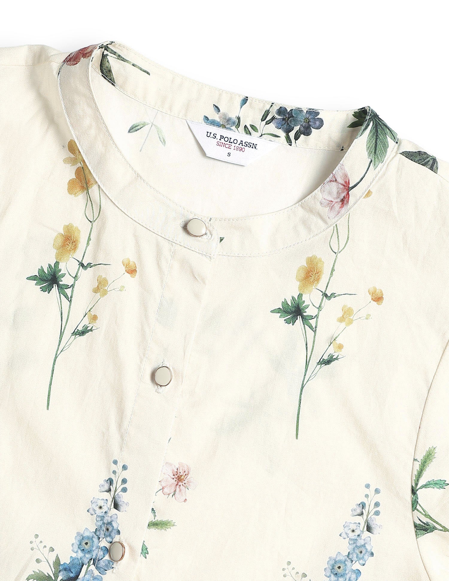 Floral Printed Band Collar Shirt Off White - U.S. Polo Assn. India | Large