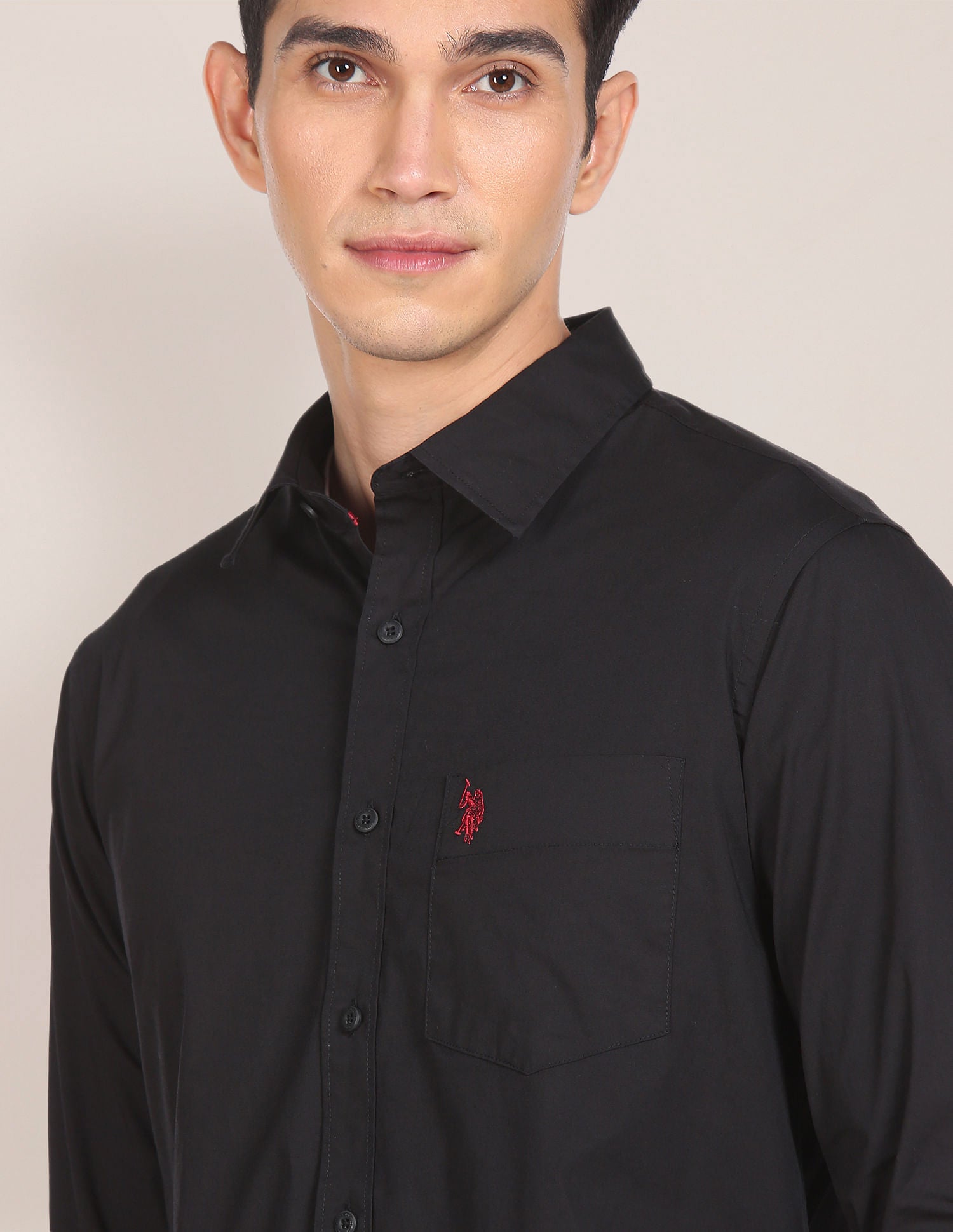 Men Black Slim Fit Solid Casual Shirt Black - U.S. POLO ASSN. | Large