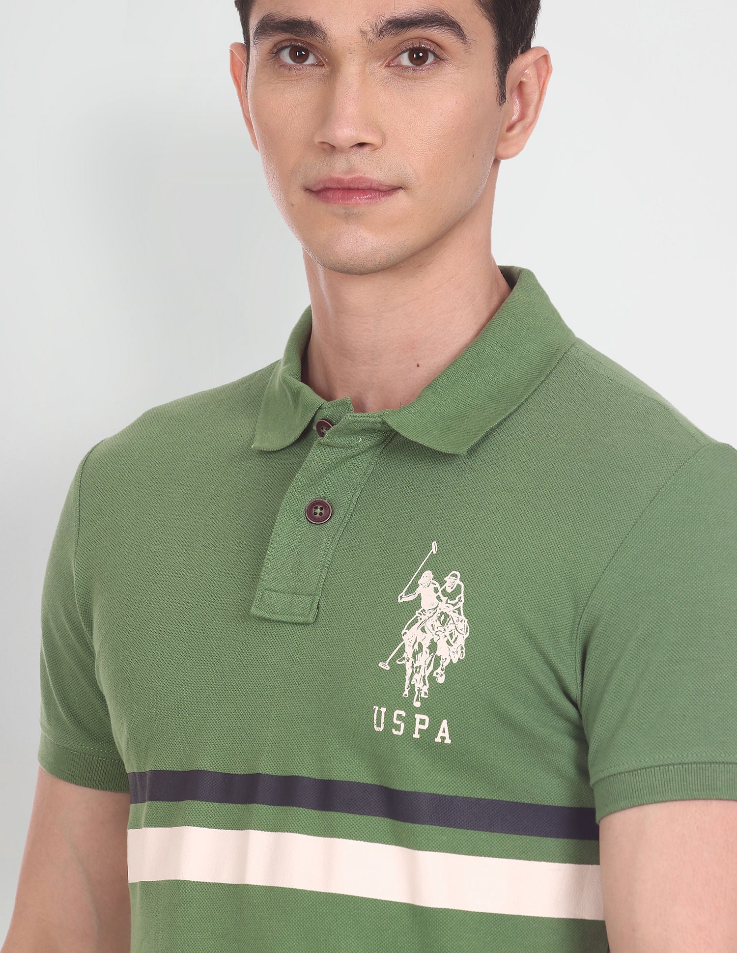 Contrast Stripe Pique Polo Shirt Green - U.S. Polo Assn. India | Large