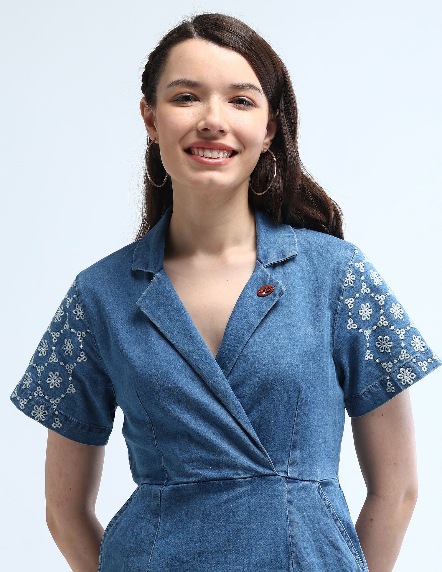 Embroidered Chambray Washed Dress Blue - U.S. POLO ASSN. | Large