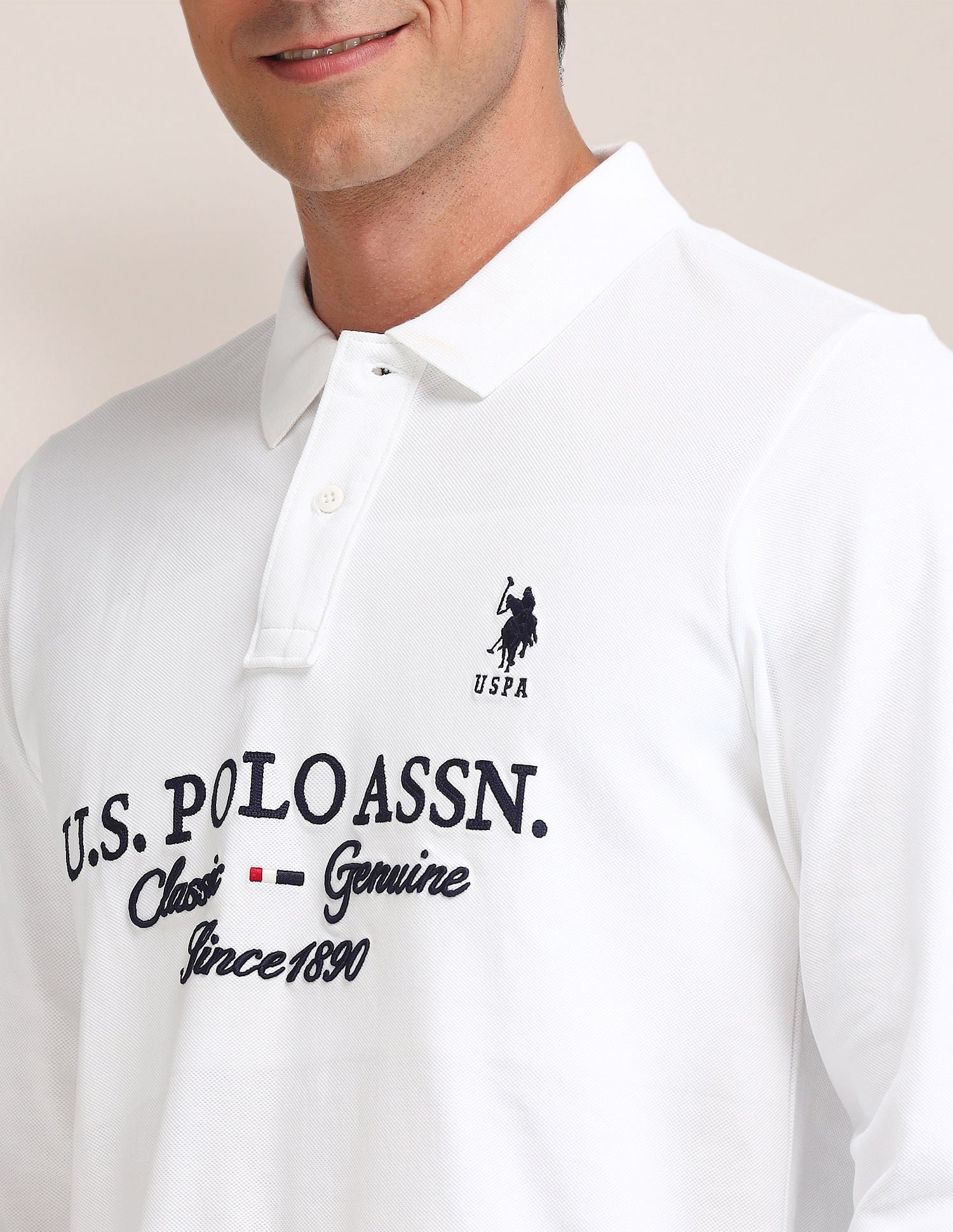 Slim Fit Printed Polo Shirt White - U.S. POLO ASSN. | Large