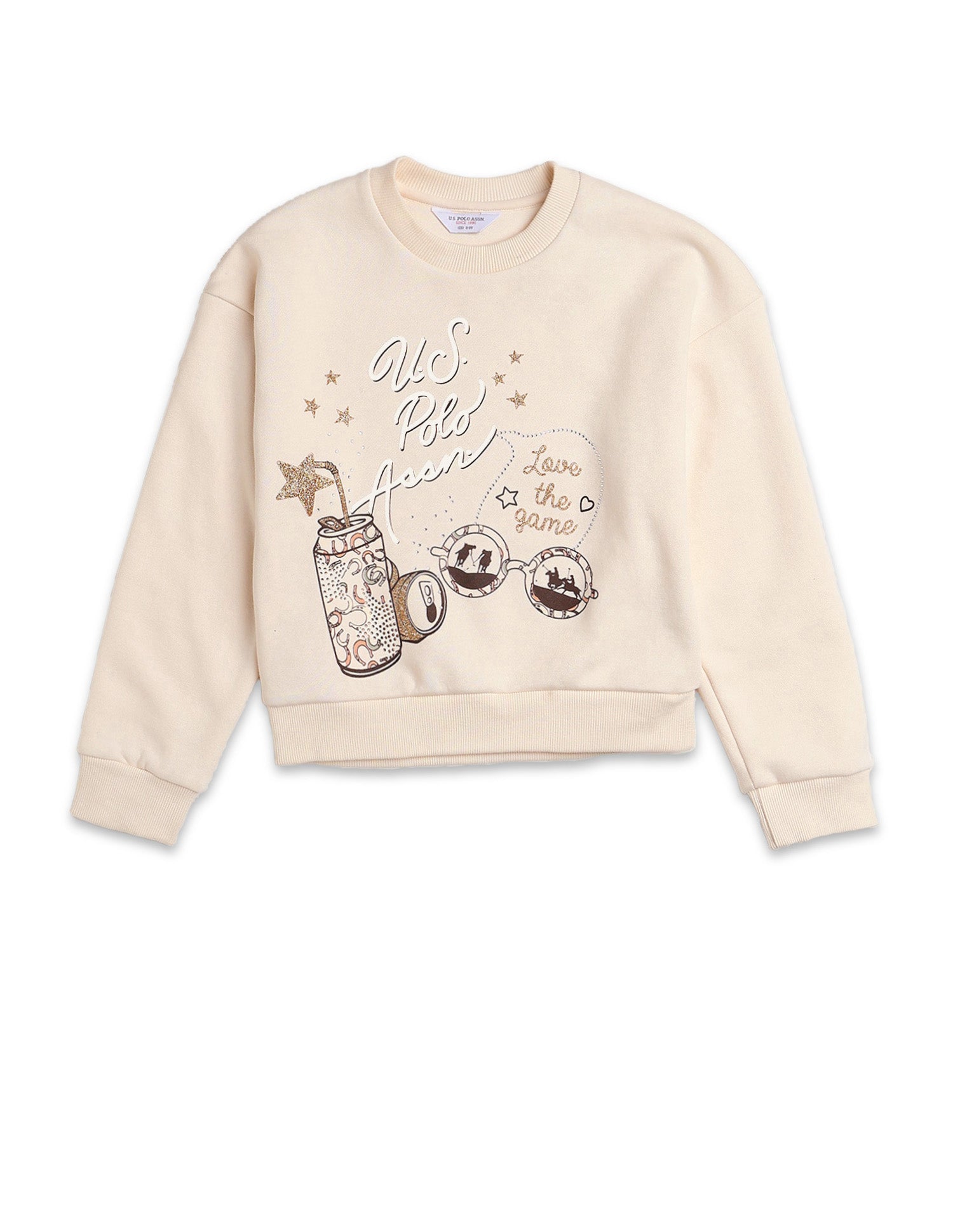 Brand Embellished Regular Fit Sweatshirt Beige - U.S. POLO ASSN. | Large