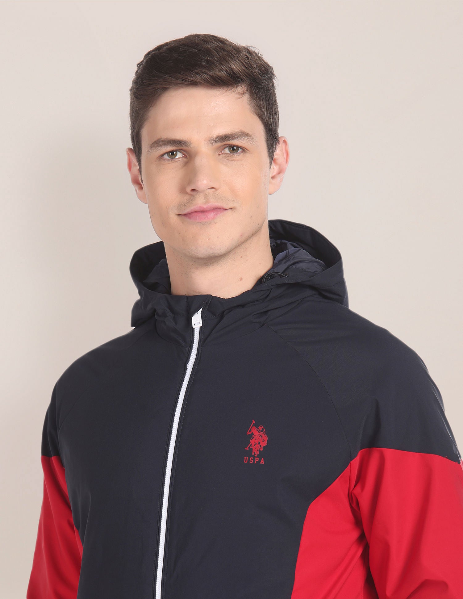 Colour Block Logo Hooded Jacket Navy and Red - U.S. POLO ASSN. | Large