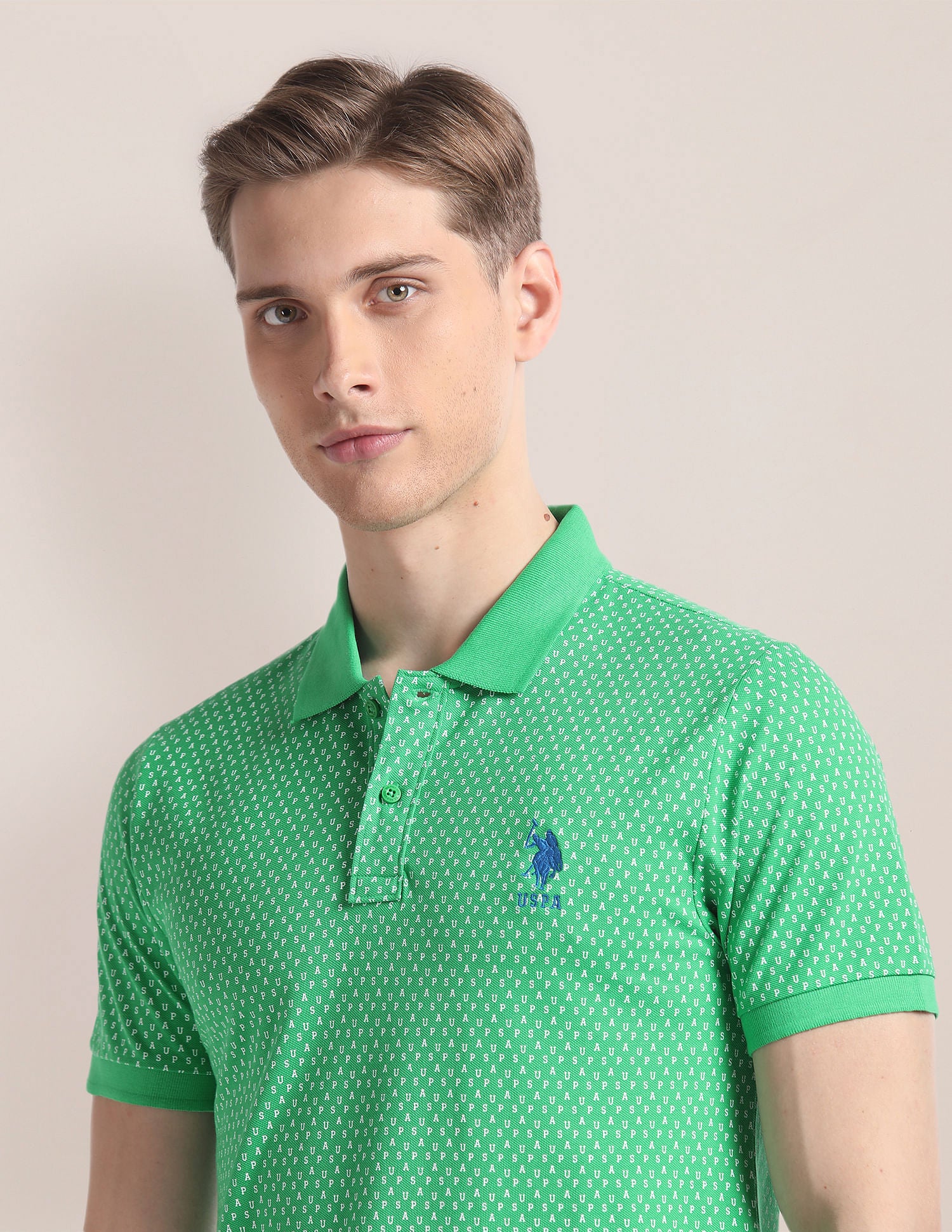 Typography Print Slim Fit Polo Shirt Green - U.S. Polo Assn. India | Large