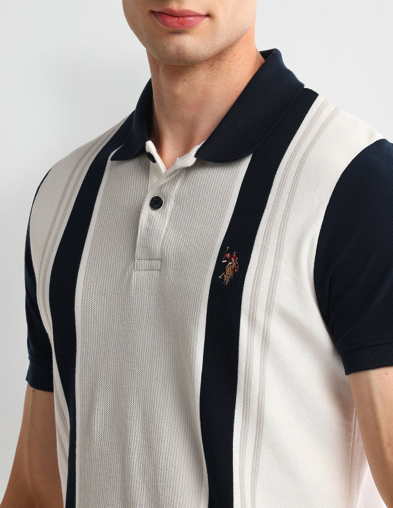 Muscle Fit Striped Cotton Polo Shirt White - U.S. POLO ASSN. | Large