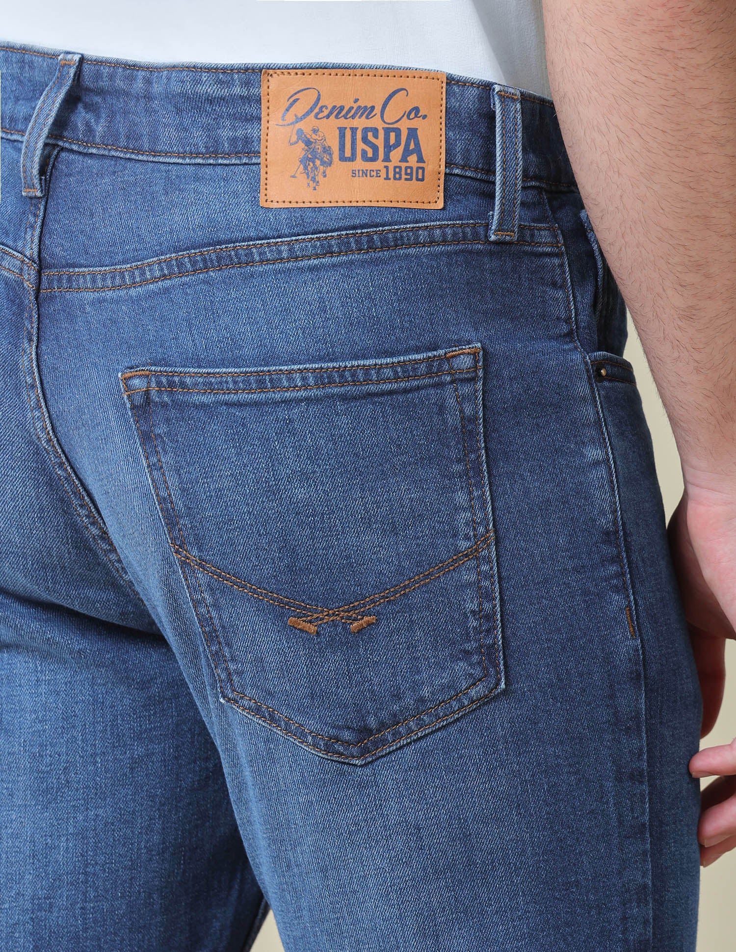 Cole Comfort Cropped Fit Blue Jeans Mid Blue - U.S. Polo Assn. India | Large