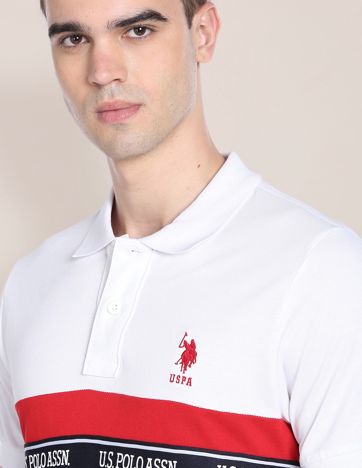 Colour Block Cotton Polo Shirt White - U.S. POLO ASSN. | Large