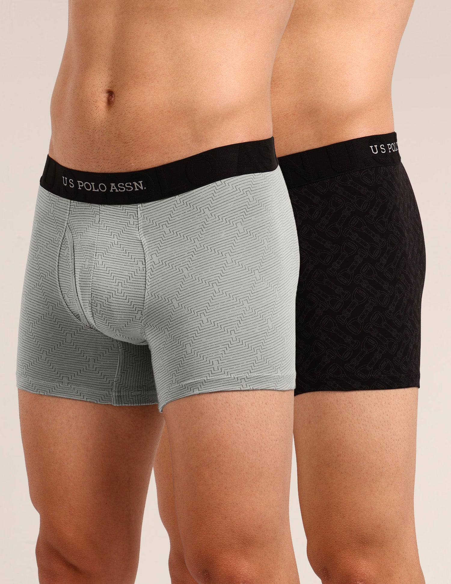 Printed Cotton Stretch Essential OET22 Long Trunk - Pack Of 2 Back/ Flint Grey - U.S. Polo Assn. India | Large