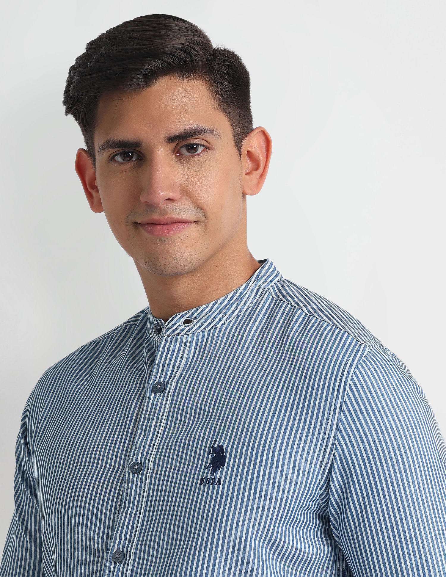 Mandarin Collar Twill Shirt Blue - U.S. Polo Assn. India | Large
