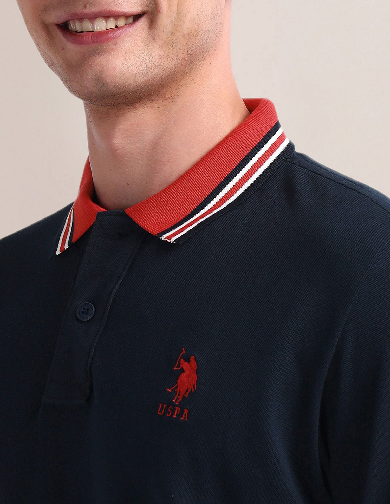 Contrast Collar Slim Polo Shirt Navy - U.S. Polo Assn. India | Large