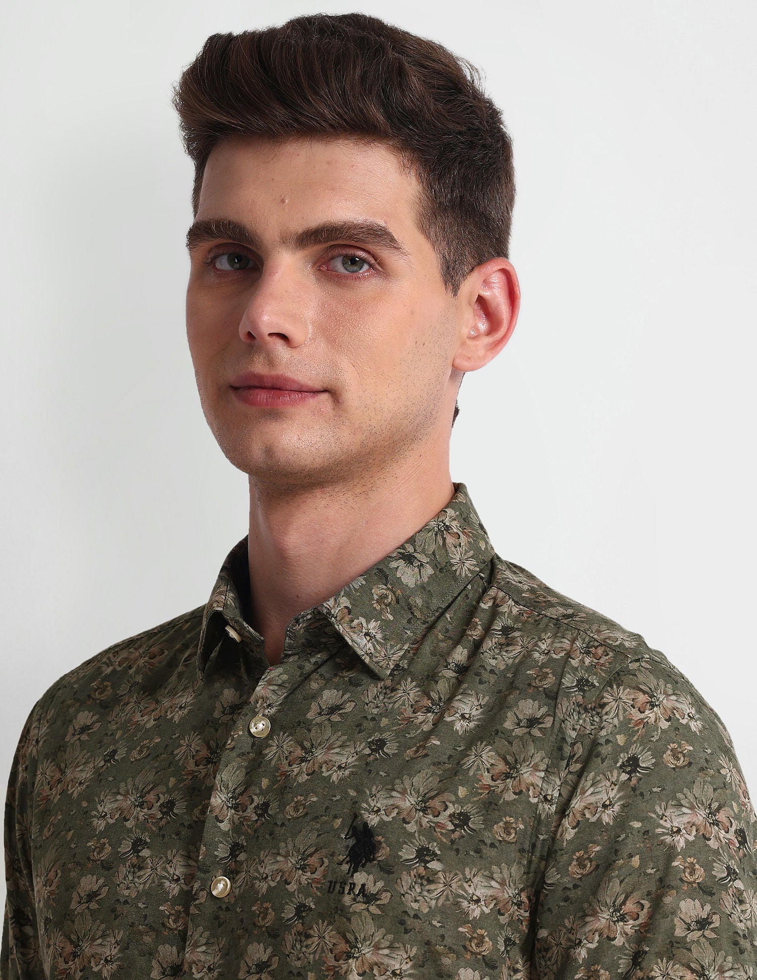 Floral Print Slim Fit Shirt Olive - U.S. Polo Assn. India | Large