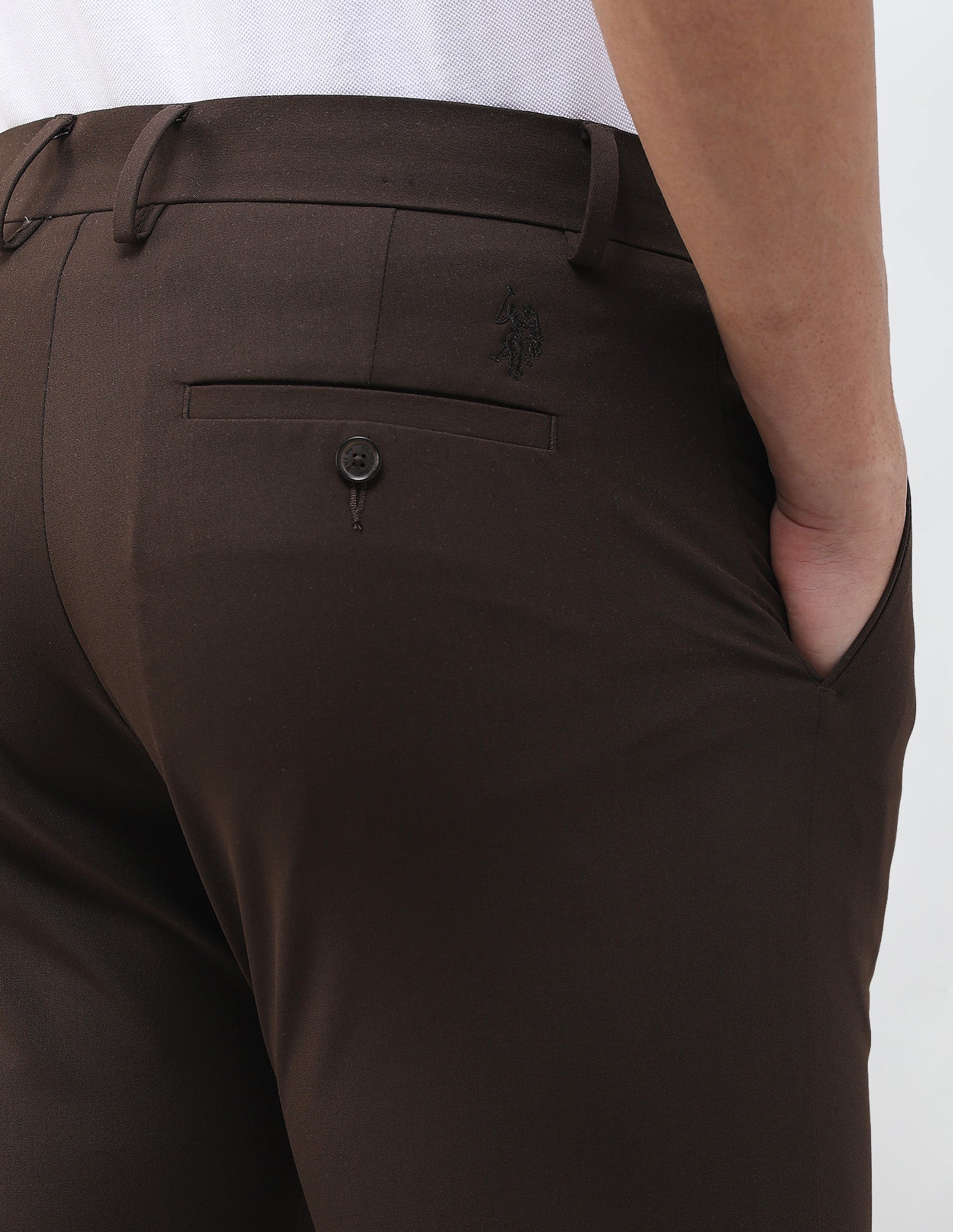 Austin Slim Fit Solid Trousers Choco - U.S. Polo Assn. India | Large