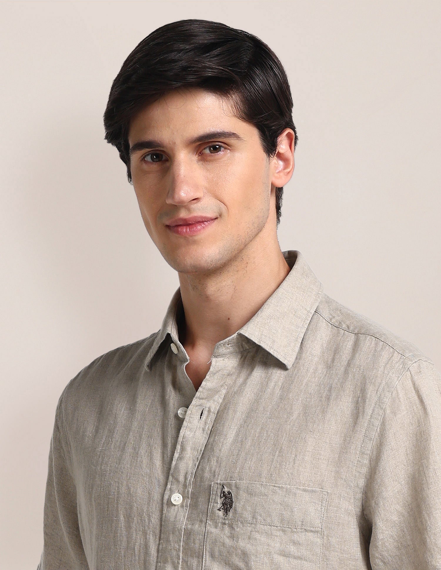 Tailored Fit Linen Shirt Beige - U.S. POLO ASSN. | Large