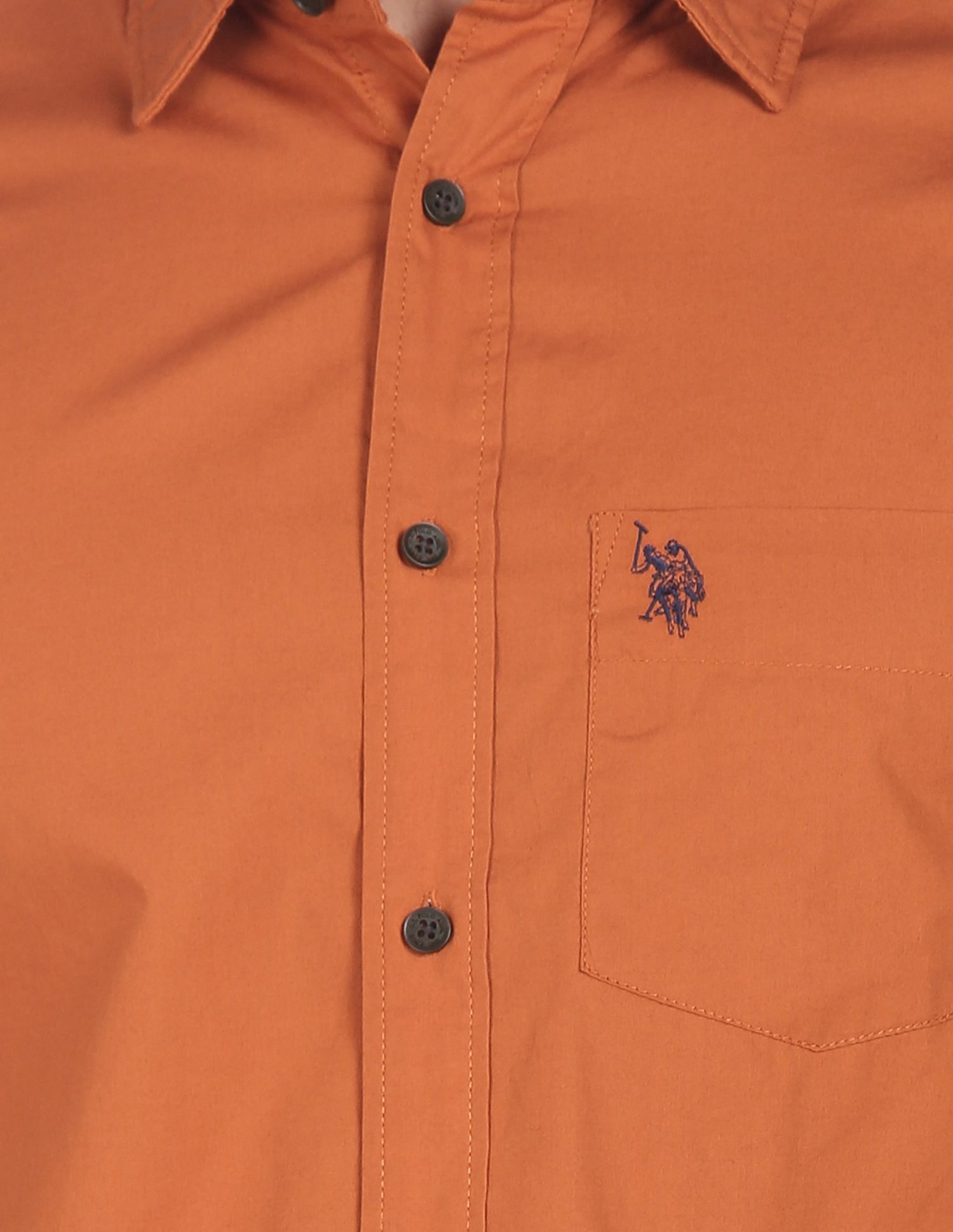 Men Rust Spread Collar Solid Casual Shirt Rust - U.S. POLO ASSN. | Large