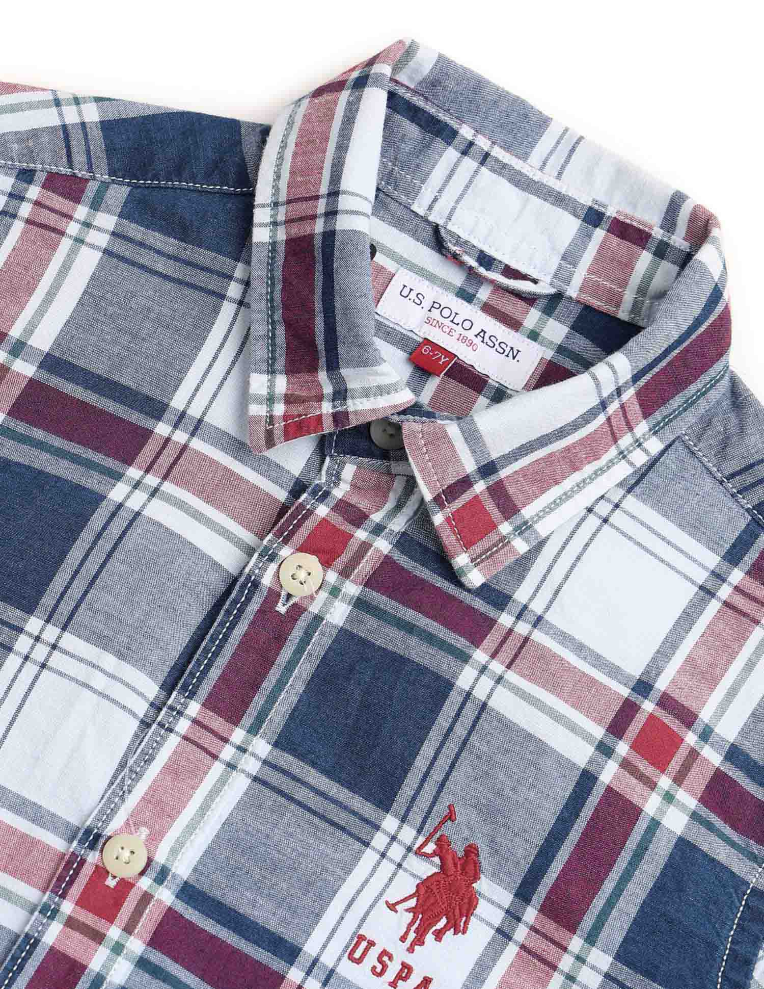 Boys Plaid Checked Regular Fit Shirt Light Blue - U.S. POLO ASSN. | Large