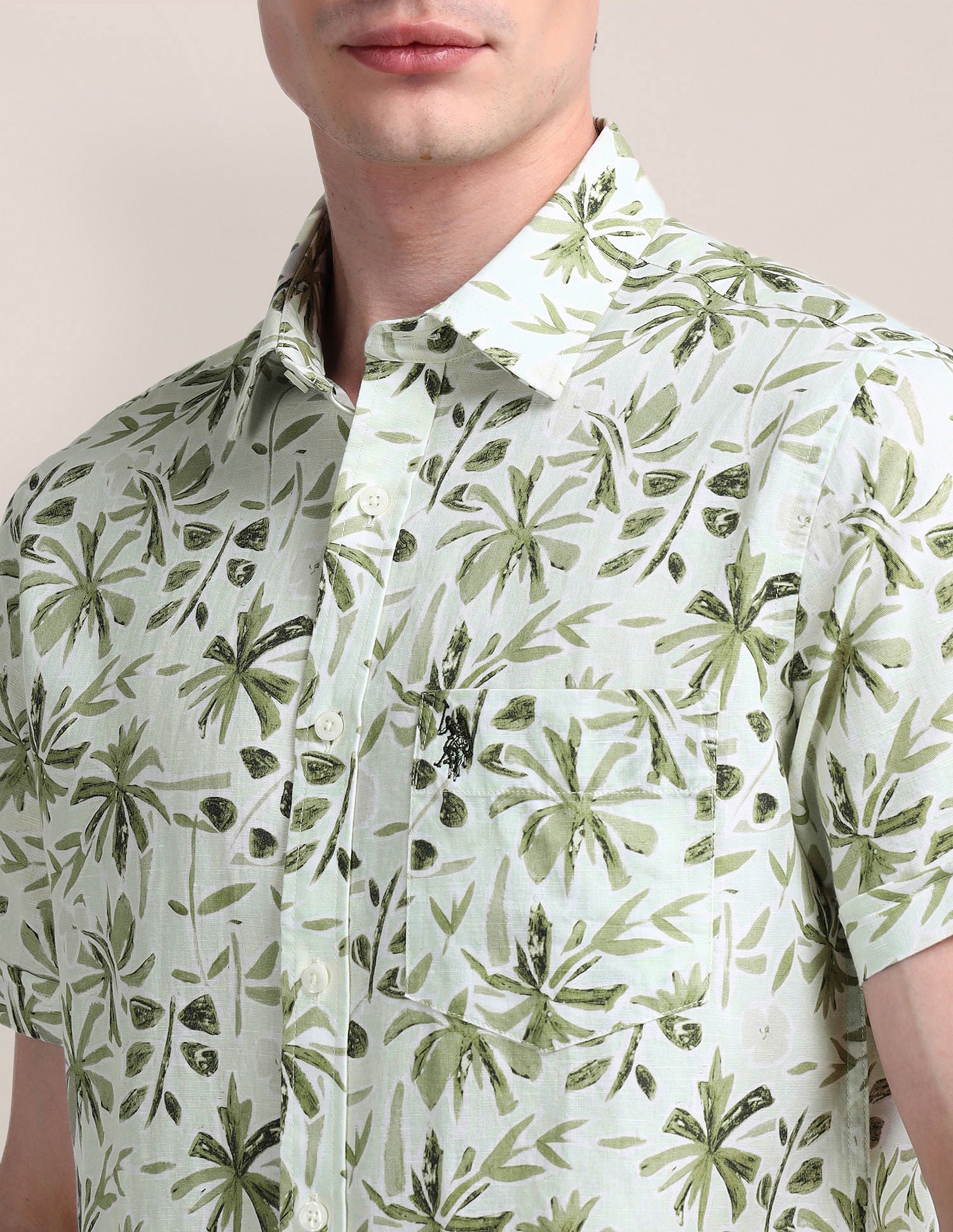 Tailored Fit Floral Shirt Light-Green - U.S. Polo Assn. India | Large
