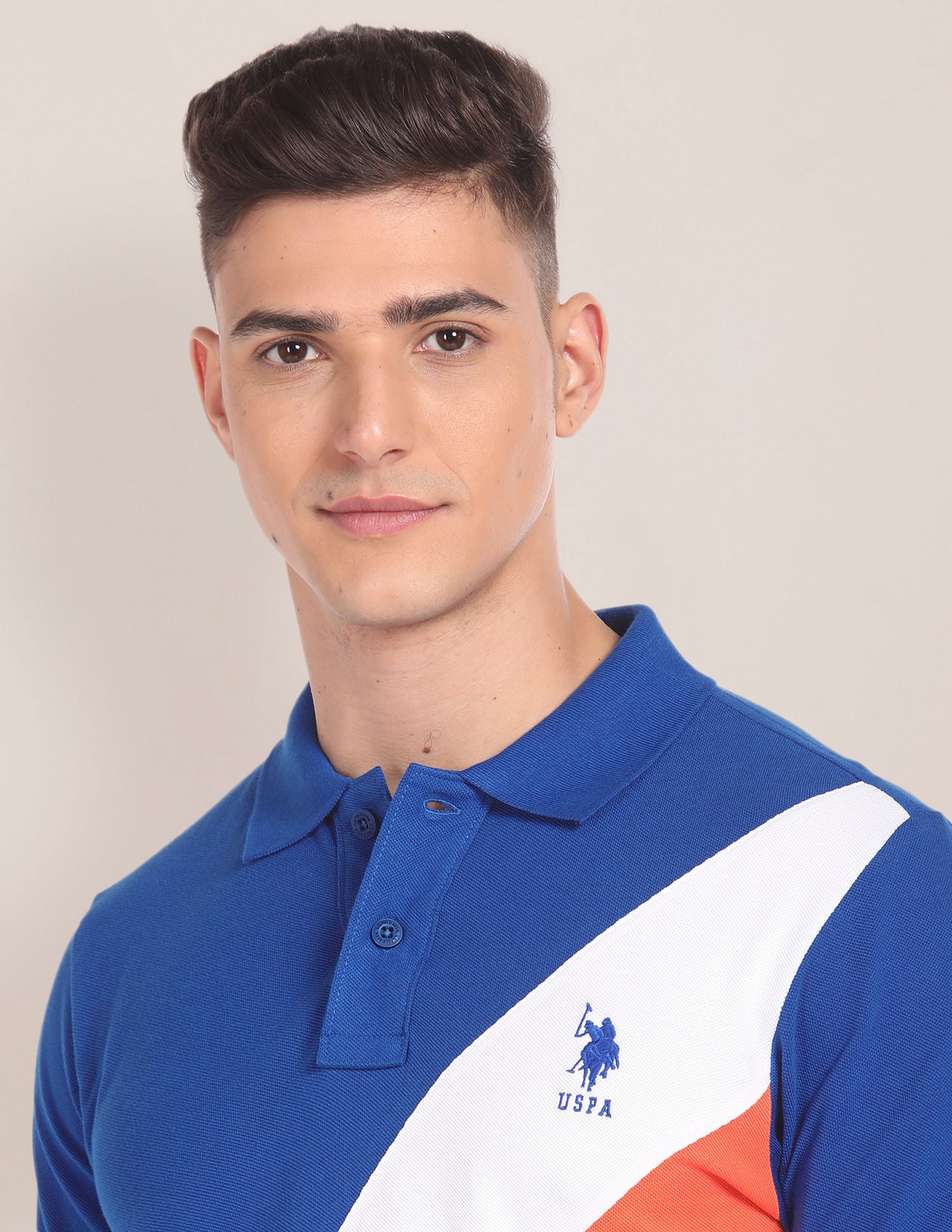 Colour Blocked Cotton Polo Shirt Blue - U.S. Polo Assn. India | Large