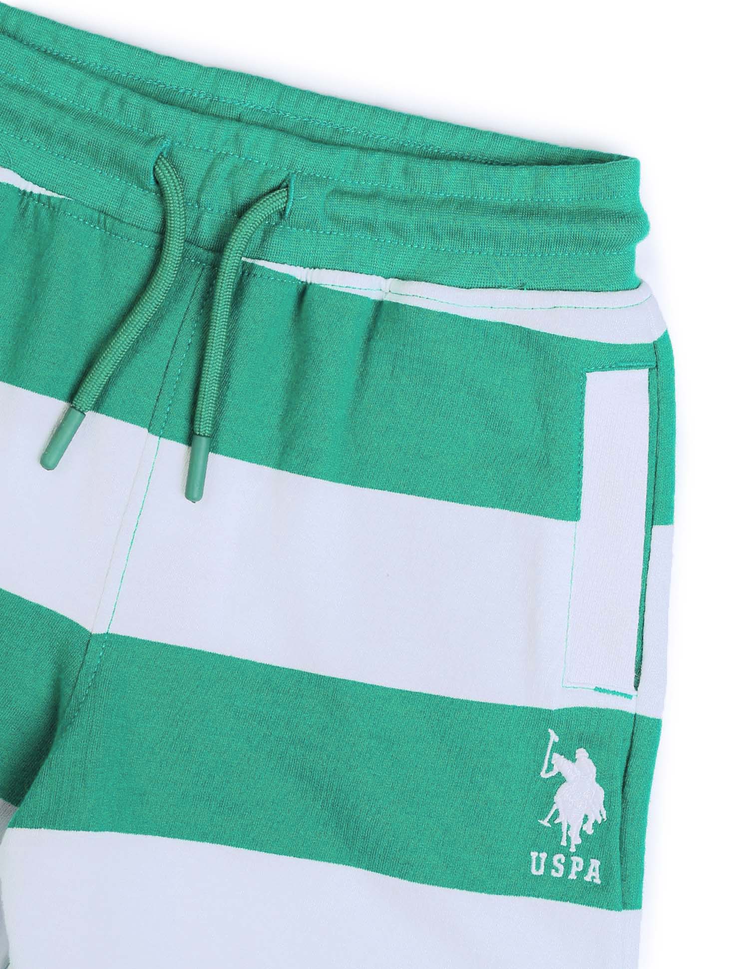 Boys Horizontal Striped Regular Fit Shorts Dark Green - U.S. POLO ASSN. | Large