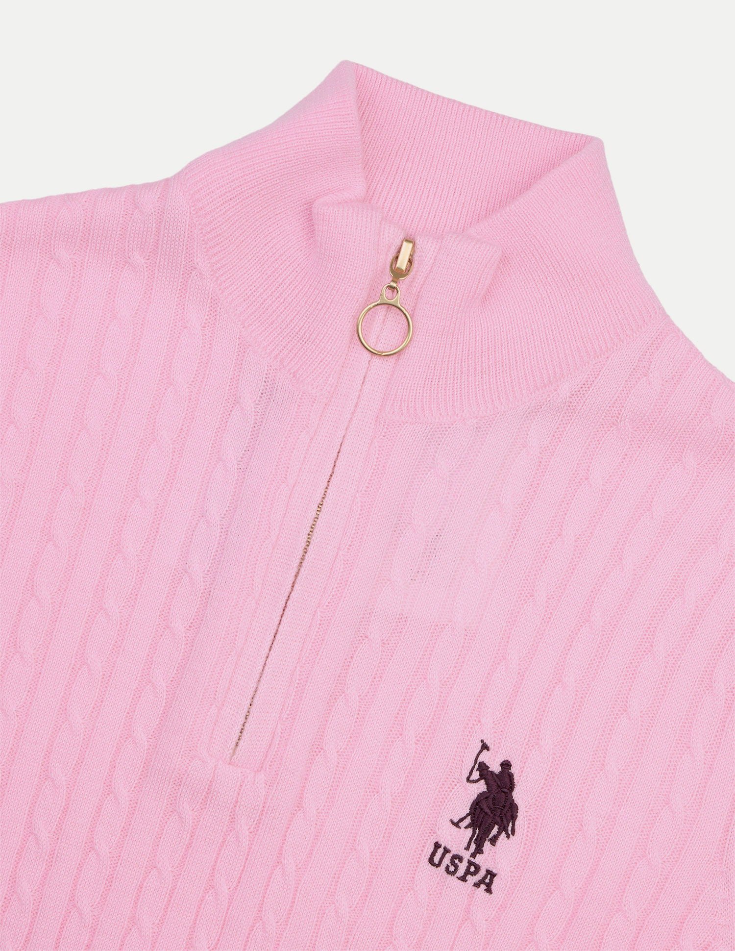 Cable Patterned Knit Regular Fit Sweater Pink - U.S. Polo Assn. India | Large