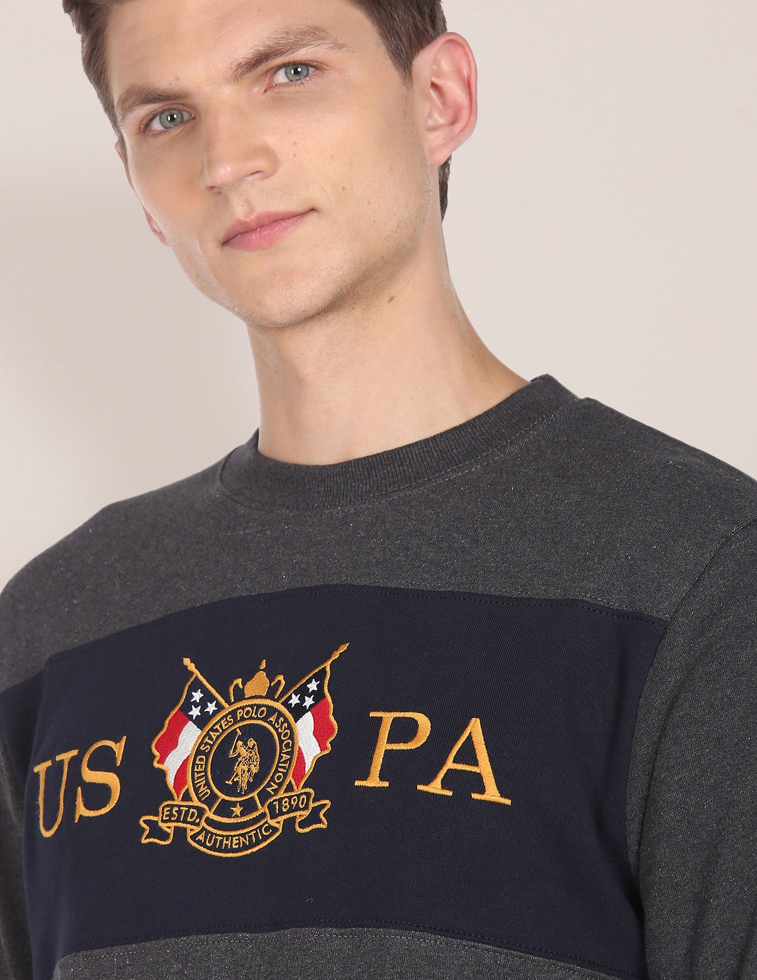 Crew Neck Heathered Sweatshirt Charcoal - U.S. POLO ASSN. | Large